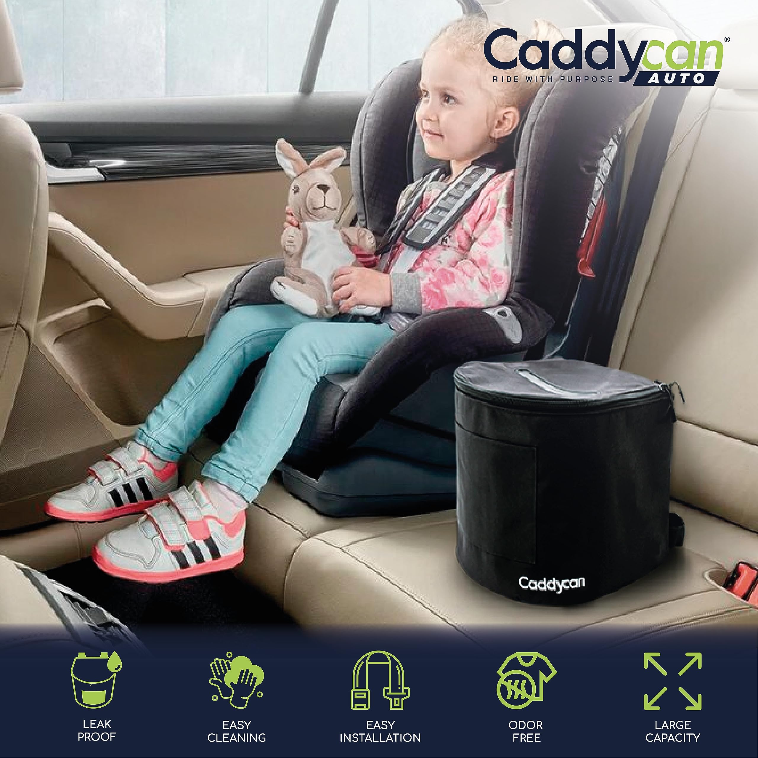 Auto - Cubo de basura para automóvil con tapa | Cubo de basura compacto y duradero multiusos y organizador para coche, viajes, aventuras | Bolsillos de utilidad y 100% a prueba de fugas |