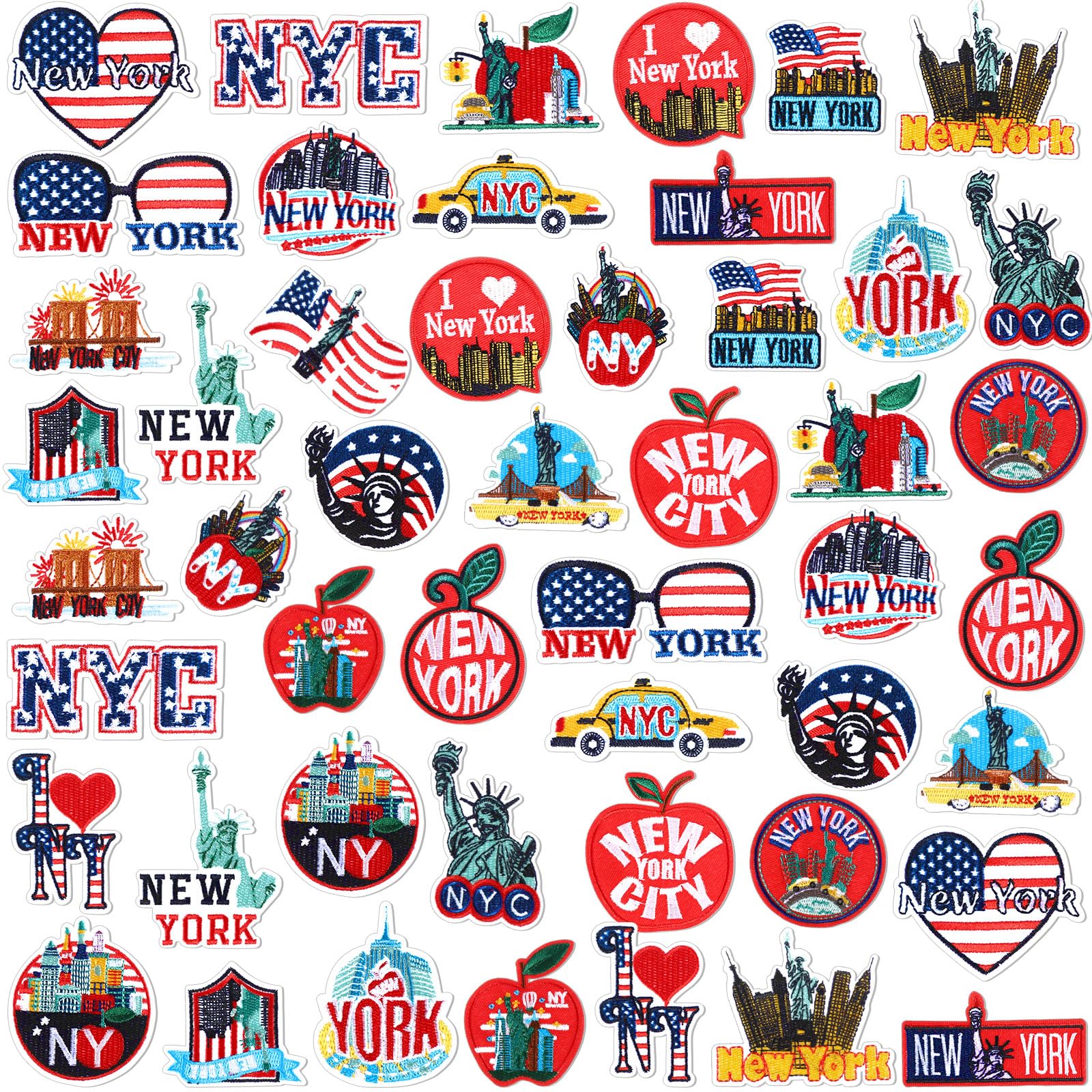Tigeen 48 parches de chenilla para planchar de la ciudad de Nueva York, parches bordados a granel para sombreros, ropa, apliques para coser, accesorio de bricolaje para mochila, pantalones, jeans