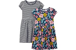Girls' Comfy Casual Short-Sleeve and Sleeveless Dress Sets, Pack of 2