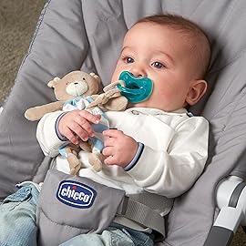 Chicco Pocket Buddies Soft Pacifier Holder-Lovey, Soothing Plush Toy Animal 0m+, Blue Bear