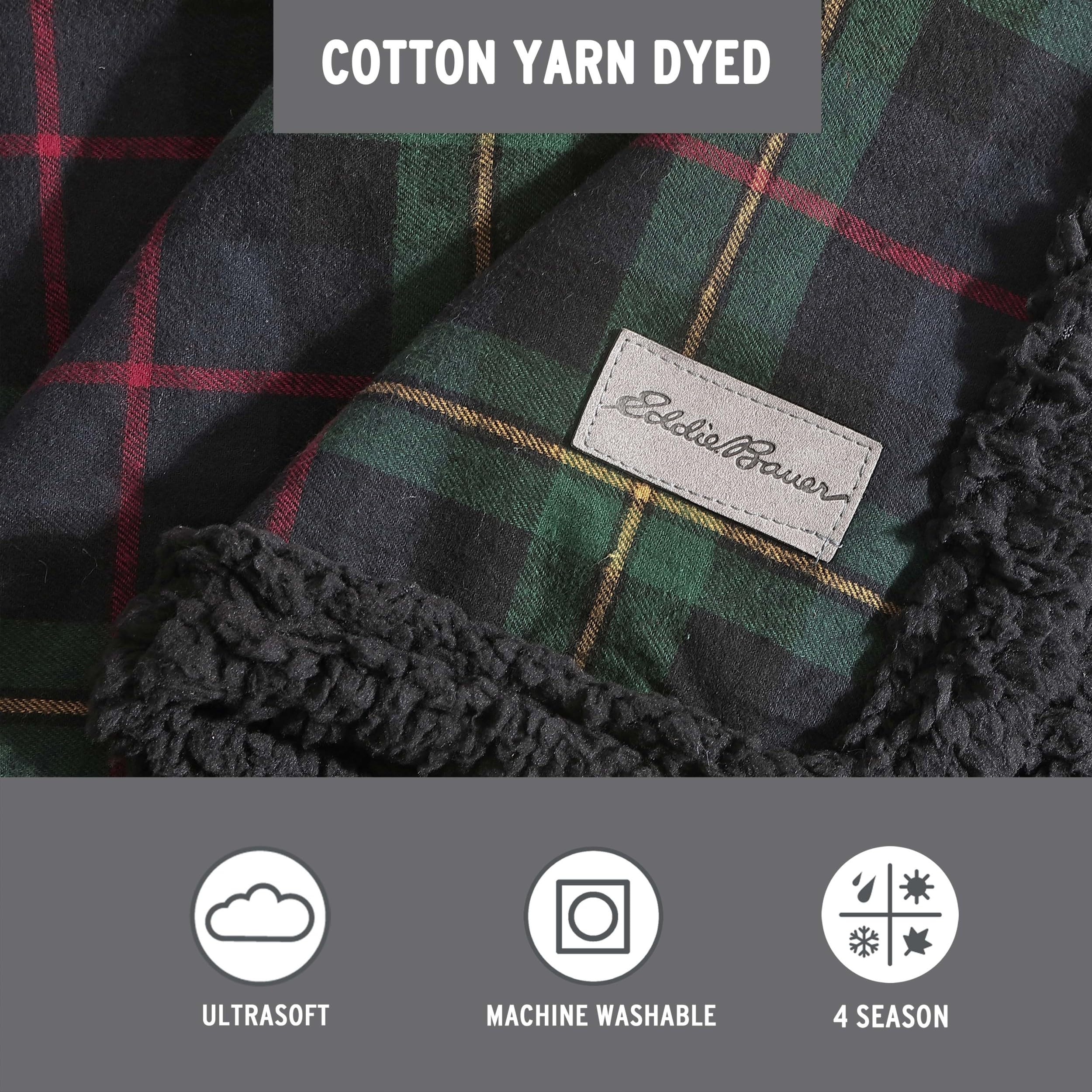 Eddie Bauer Couverture Parure de lit réversible en Flanelle de Coton pour Toutes Les Saisons, Sherpa, Tartan pin Rouge/Vert/Anthracite, Throw