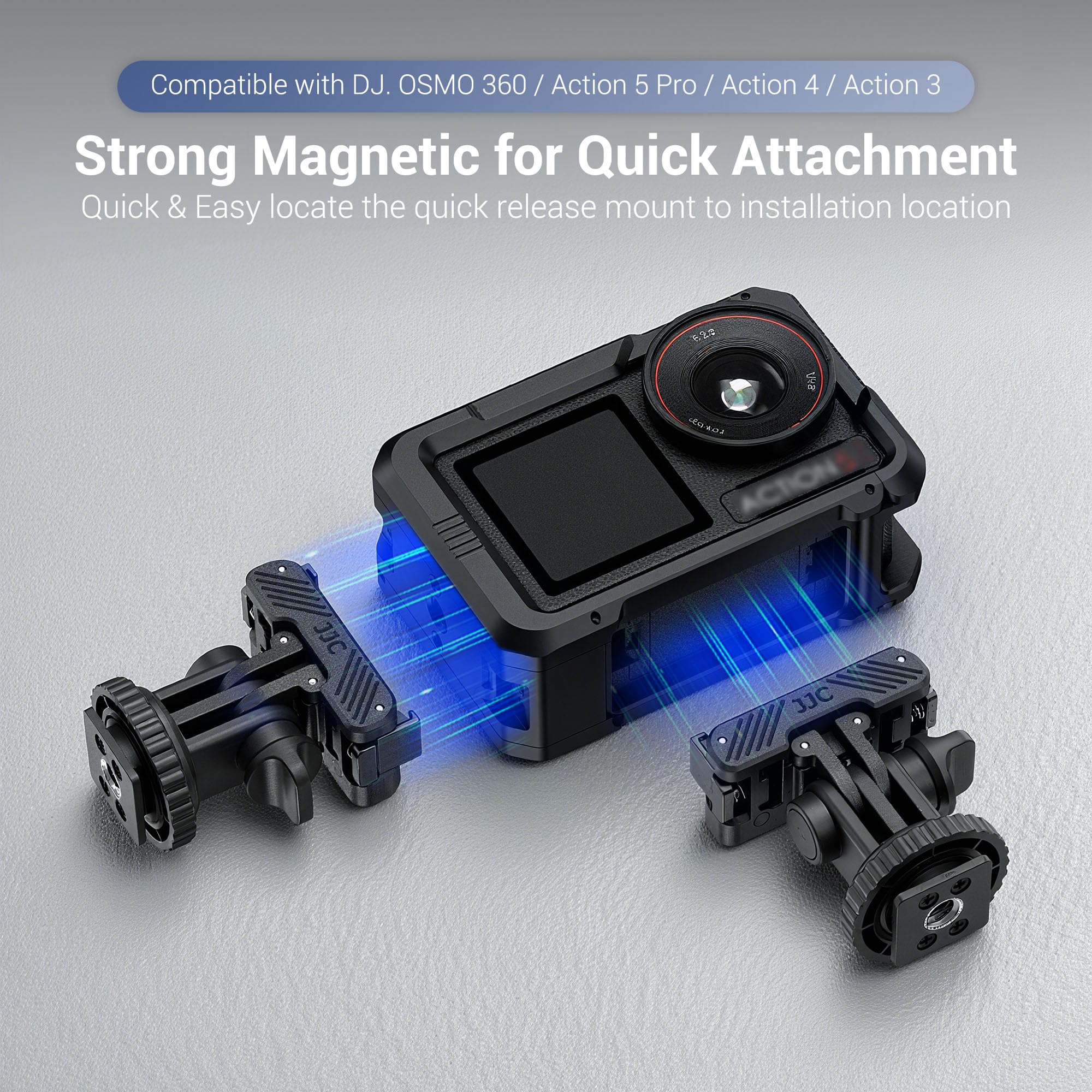 JJC Supporto adattatore con slitta fredda per DJI OSMO 360 Action 5 Pro 4 3, angolo regolabile a 180°, supporto rimovibile per monitor della fotocamera con foro per vite da 1/4, design magnetico