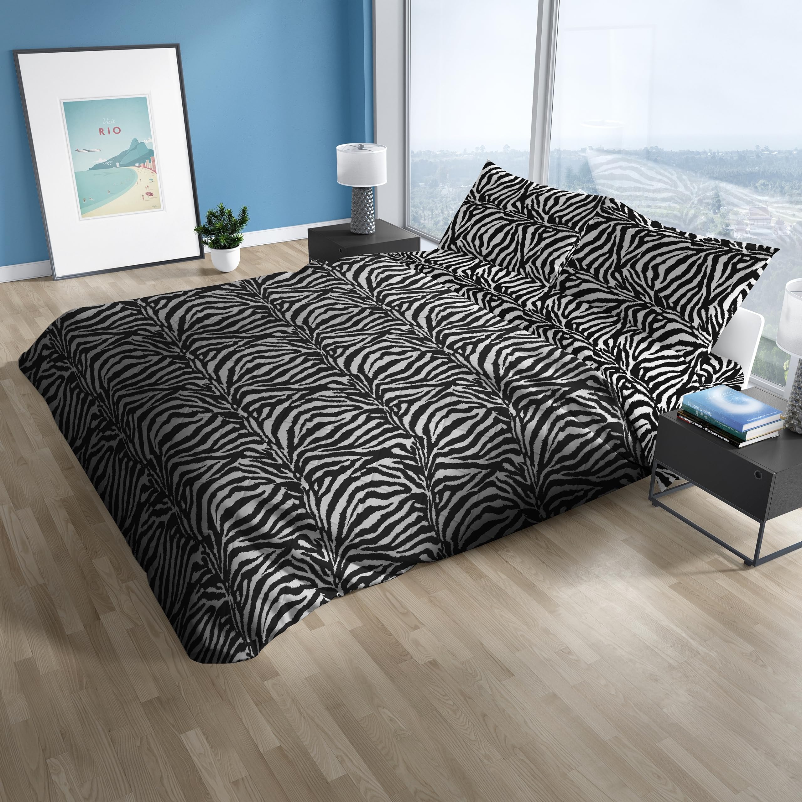 GC ARREDOCASA Set Copripiumino Singolo Cotone + Federa Cuscini Letto con bottoni - modello ZEBRATO - Copripiumino Singolo 100% Finissimo Cotone Quadrifoglio (Singolo / 1 Piazza)