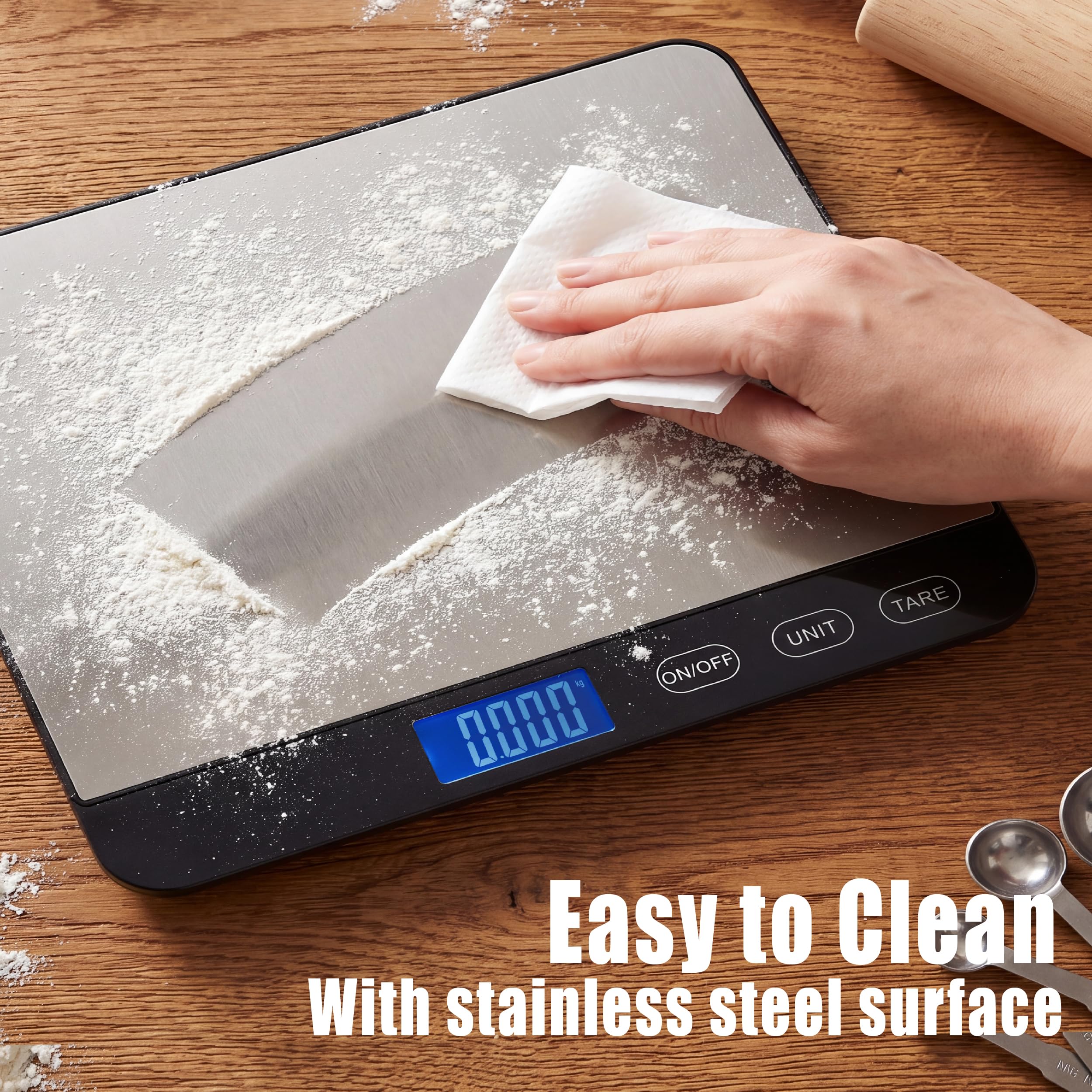 Bilancia da cucina digitale con piattaforma extra-large, 20 kg, alta precisione, acciaio inossidabile/vetro temperato, peso grammi e once per cucinare la preparazione dei pasti, 2 batterie