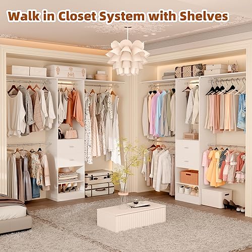 Miniatura 6 de Sistema de armario de 2, sistema organizador de armario de 6 a 14 pies con 4 cajones de madera, sistema de almacenamiento de armario con 10 varillas