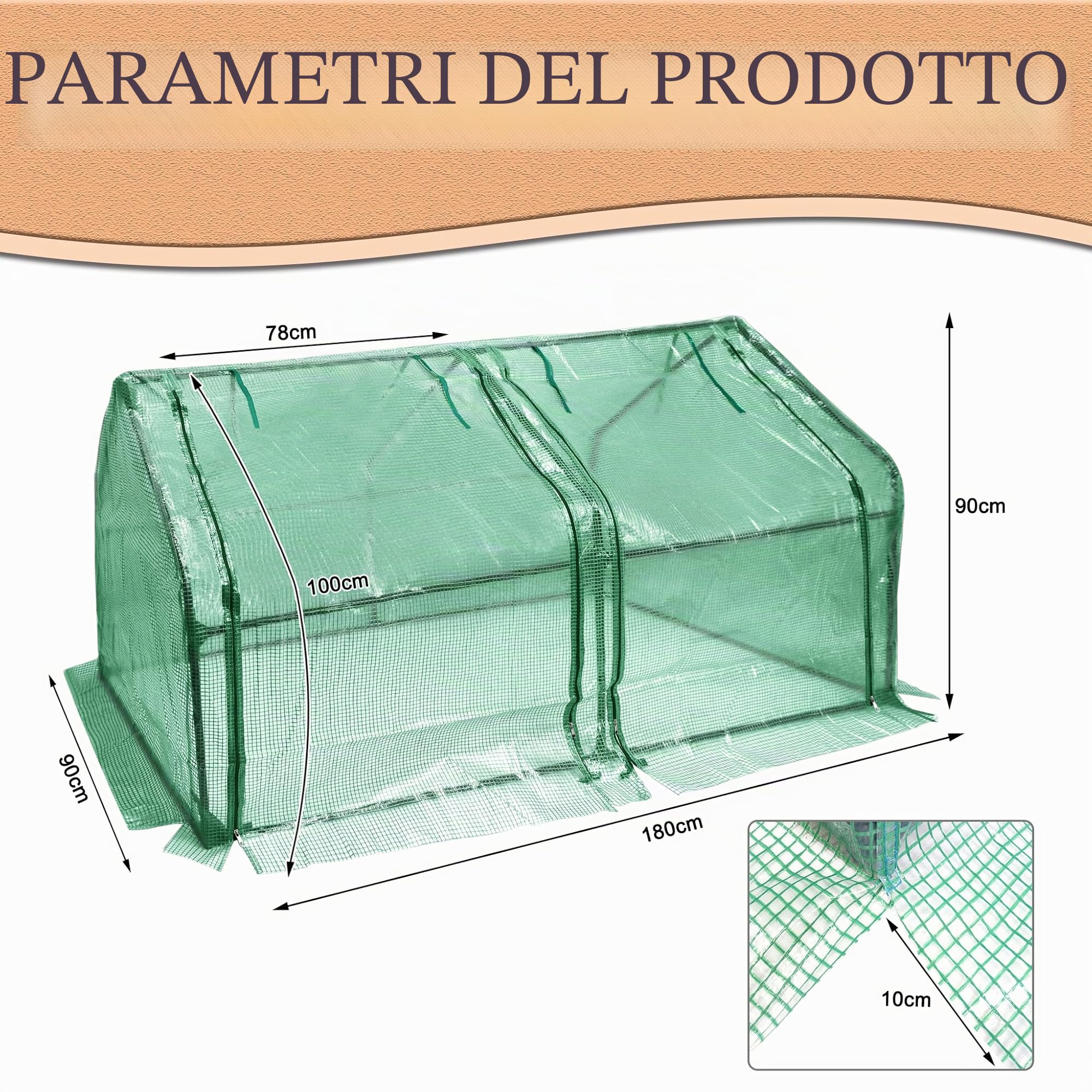 Froadp Serra piccola casetta per pomodori in HDPE da 140 g/m², struttura in ferro, 180 x 90 x 90 cm, con 2 porte a rotelle per giardini, balconi, terrazze, cortili e cortili
