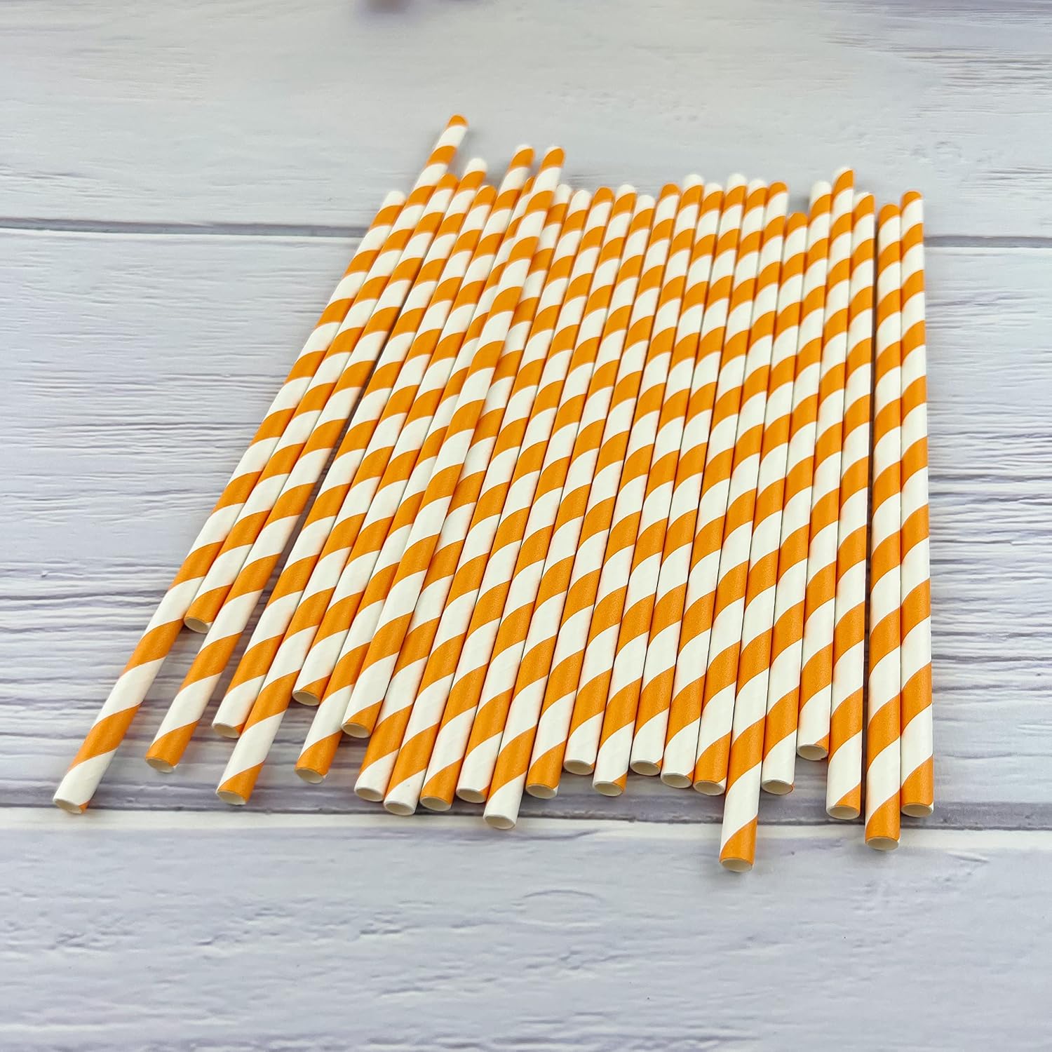 YAOSHENG Paper Straws for drinking, 100 Pack Orange Striped paper straws for Party Supplies,Birthday,Wedding,Bridal/Baby Shower,Juice, shakes,Smoothies,cocktail (Orange)