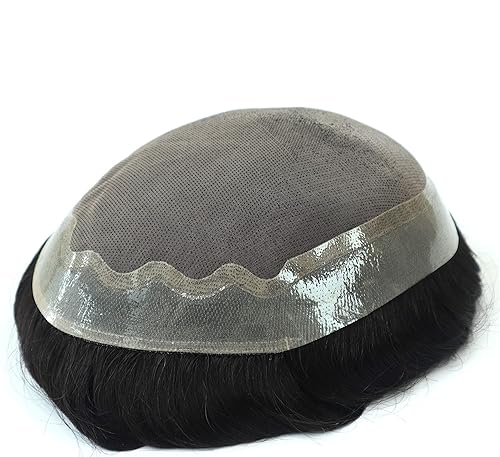 Miniatura 3 de Toupee - Sistema de reemplazo de cabello negro real para hombre, sistema de corte de cabello para hombres de piel fina, para caballeros reales,