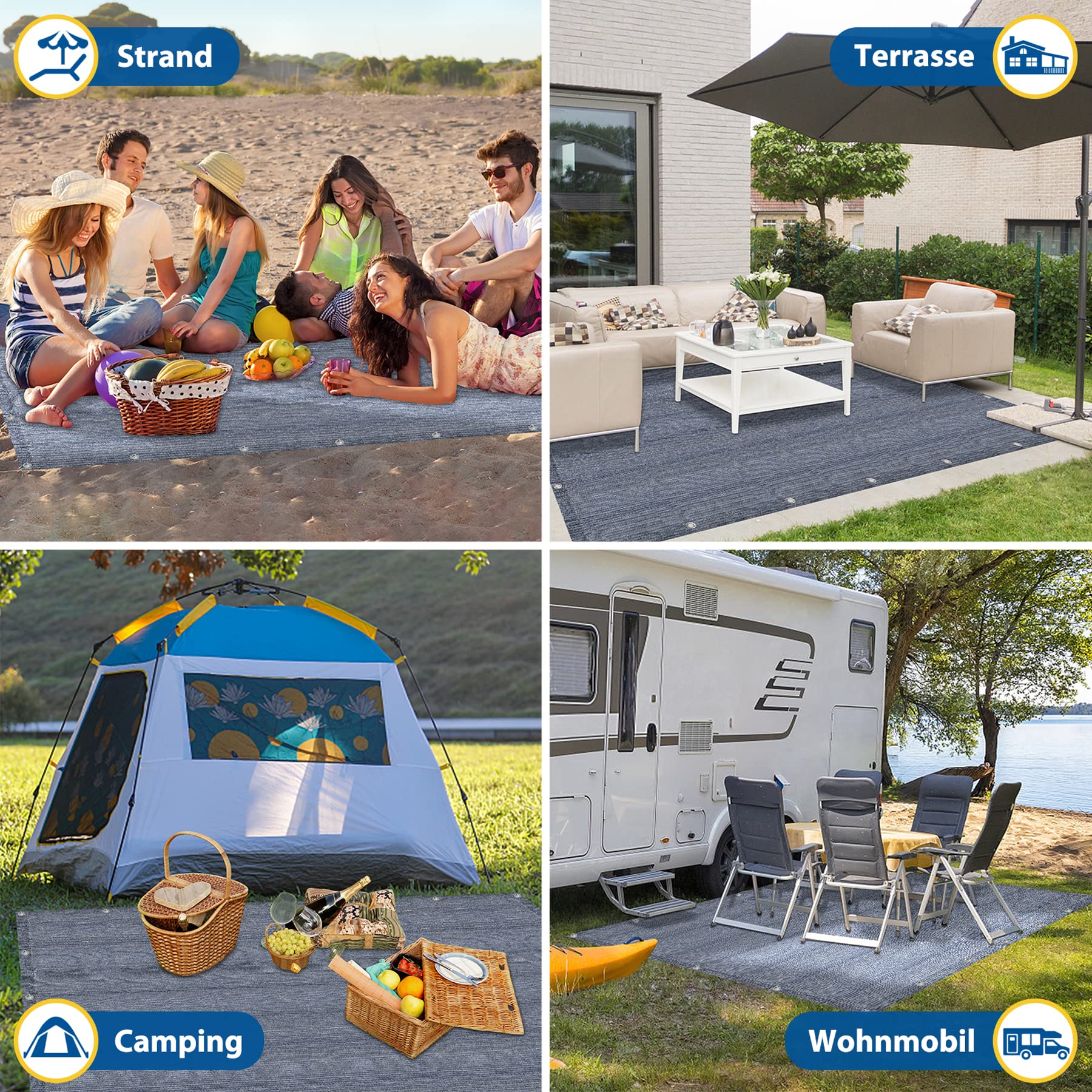 Froadp 3x4m Kemping Outdoor Dywanik Markizowy Odporny na Warunki Atmosferyczne HDPE z Aluminiowymi Pierścieniami i Kolcami do Podłoża Mata Kempingowa z Torbą do Przenoszenia na Imprezy Wycieczki