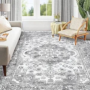 Pauwer Boho Washable Area Rug 8x10 Large Soft Living Room Bedroom Floor Carpet Mat Indoor Farmhouse Vintage Non Slip Accent Throw Rugs for Entryway Kitchen Dorm Dining Room