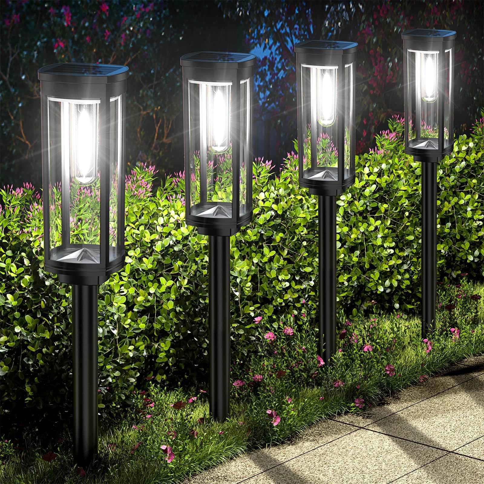 NEWMESSI 8 Pack Solar Pathway Lights Outdoor, Modern Super Brightness Solar LED Path Lights, IP65 Waterproof Garden Lights Solar Powered Landscape Lights for Outside Yard Garden Driveway Walkway Decor