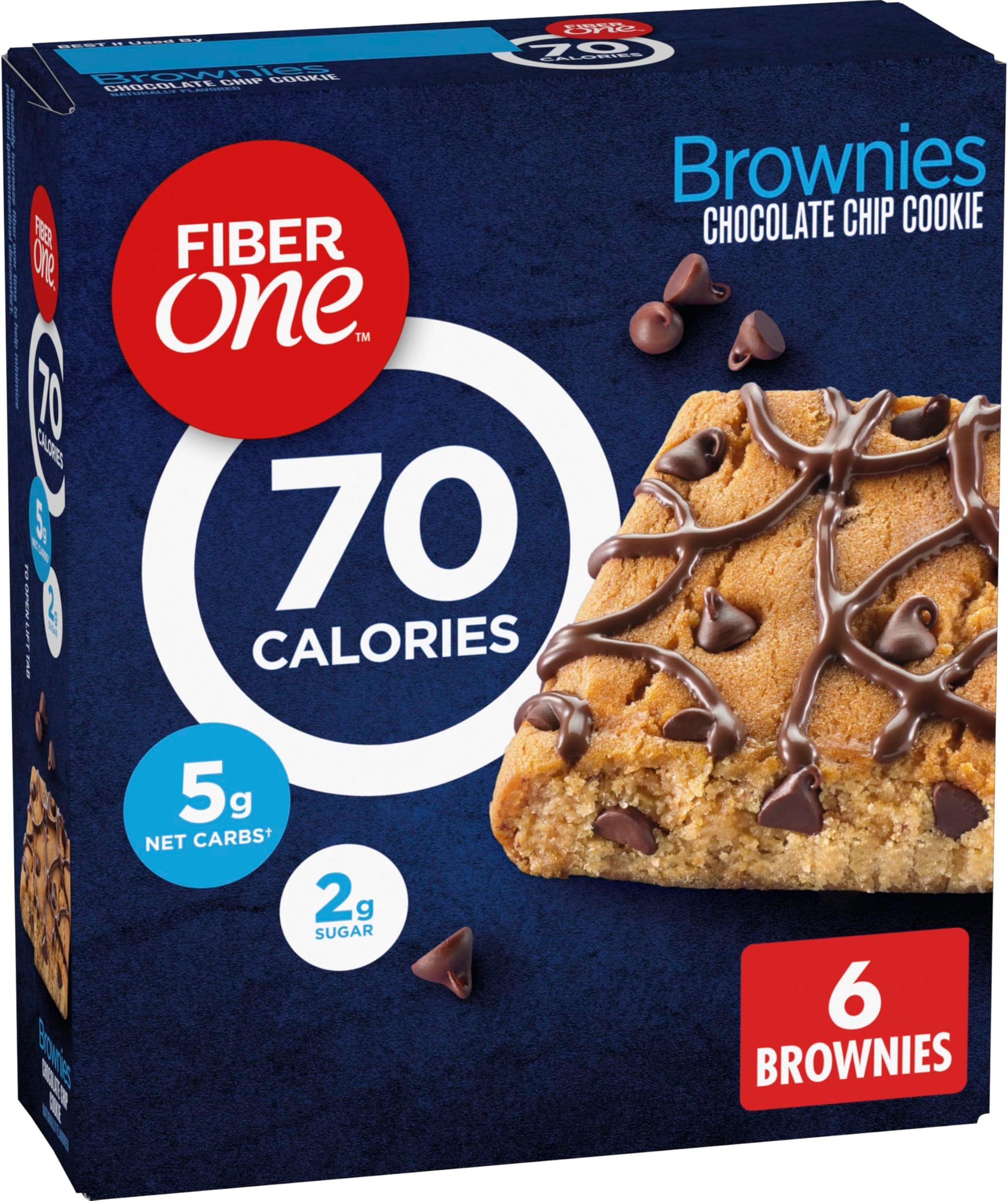 Fiber One 70 Calorie Brownies, Chocolate Chip Cookie, Snack Bars, 6 Bars, 5.34 oz