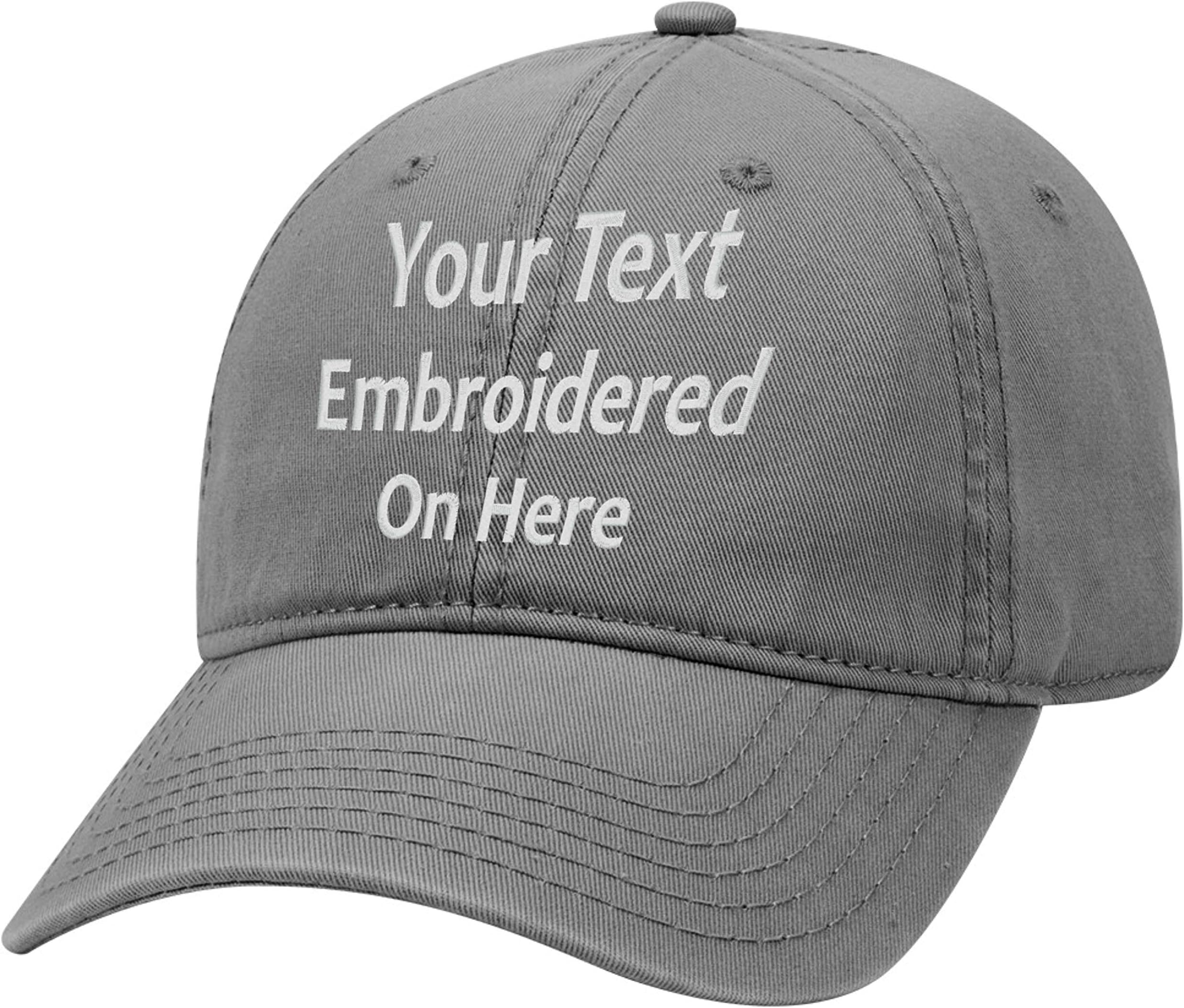 UNAMEITCustom Text Embroidered Dad Hat. Unstructured Adjustable Metal Buckle (Charcoal Gray Dad Hat)