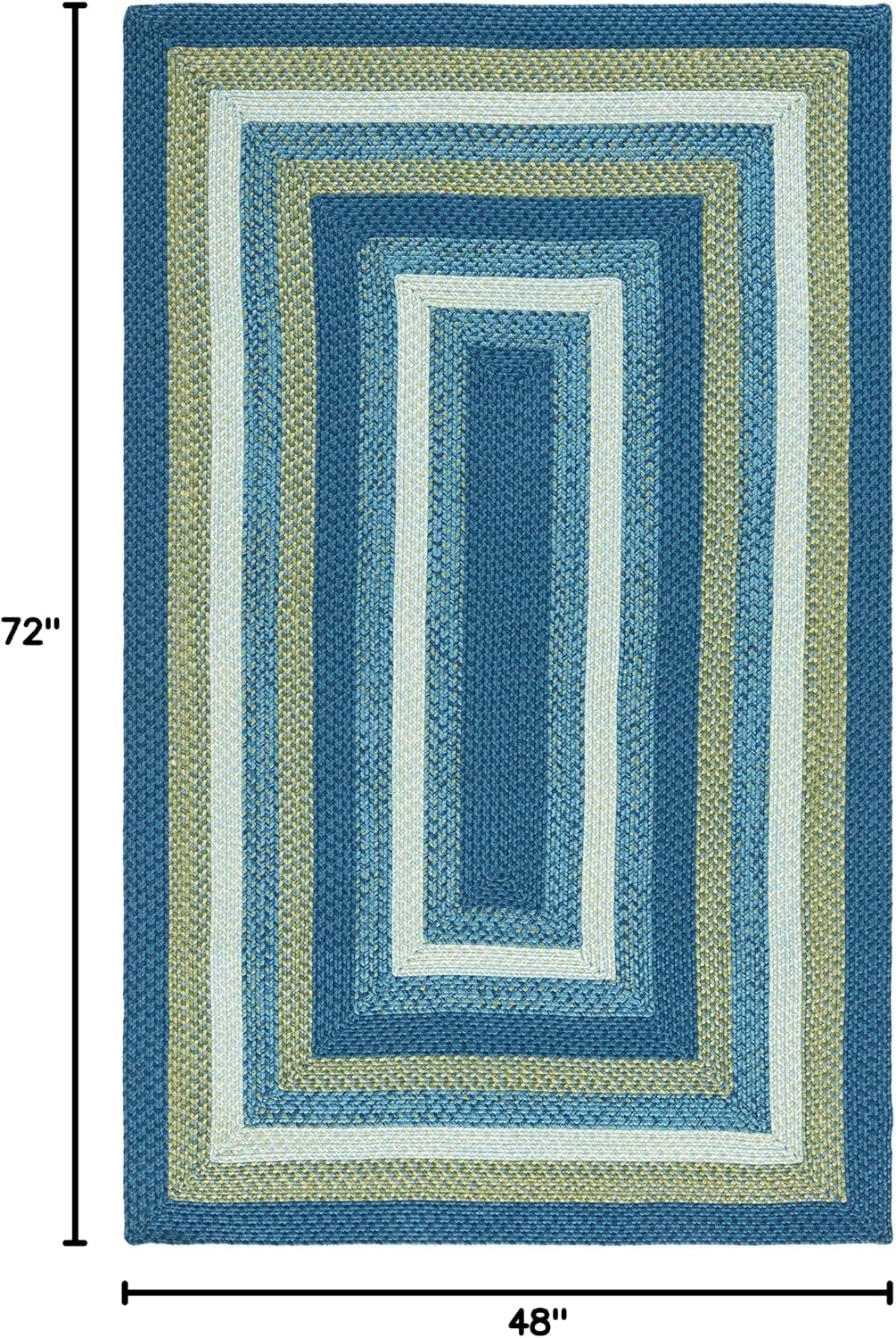 SAFAVIEH Washable Rug Outdoor Braided Collection - 4' x 6', Aqua & Green, Handmade & Reversible, Non-Shedding & Easy to Clean, Ideal for Patio, Backyard, Mudroom (BRA230J)