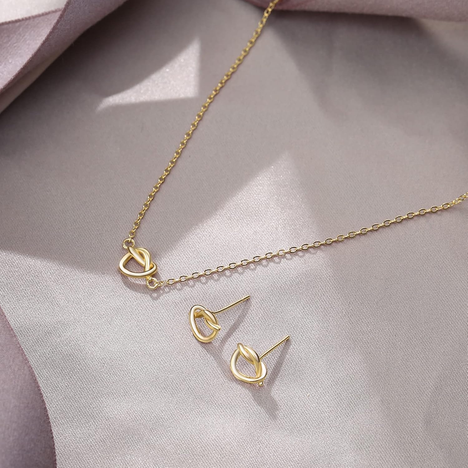 EVER FAITH S925 Infinity Love Heart Knot Pendant Necklace Stud Earring Set, Tiny Simple Jewelry Set Valentines/Mothers Day/Anniversary Birthday/Christmas Gifts for Women Wife Mom
