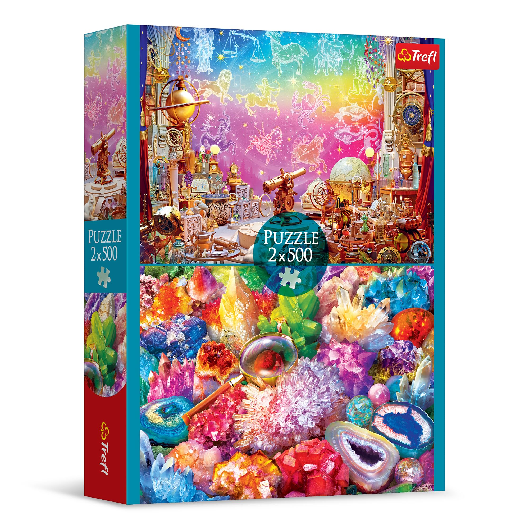 Trefl - Puzzle 2w1: Kosmos i Kryształy - 2 x 500 Elementów - Zestaw Dwóch Układanek, DIY, Kreatywna Rozrywka, dla Dorosłych i Dzieci od 10 lat