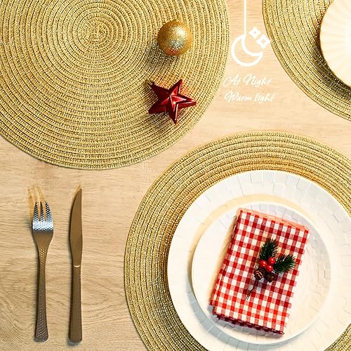 Miniatura 5 de AHHFSMEI Juego de 6 manteles individuales redondos trenzados de 15 pulgadas para mesas de comedor, tejidos naturales, resistentes al calor, juego de