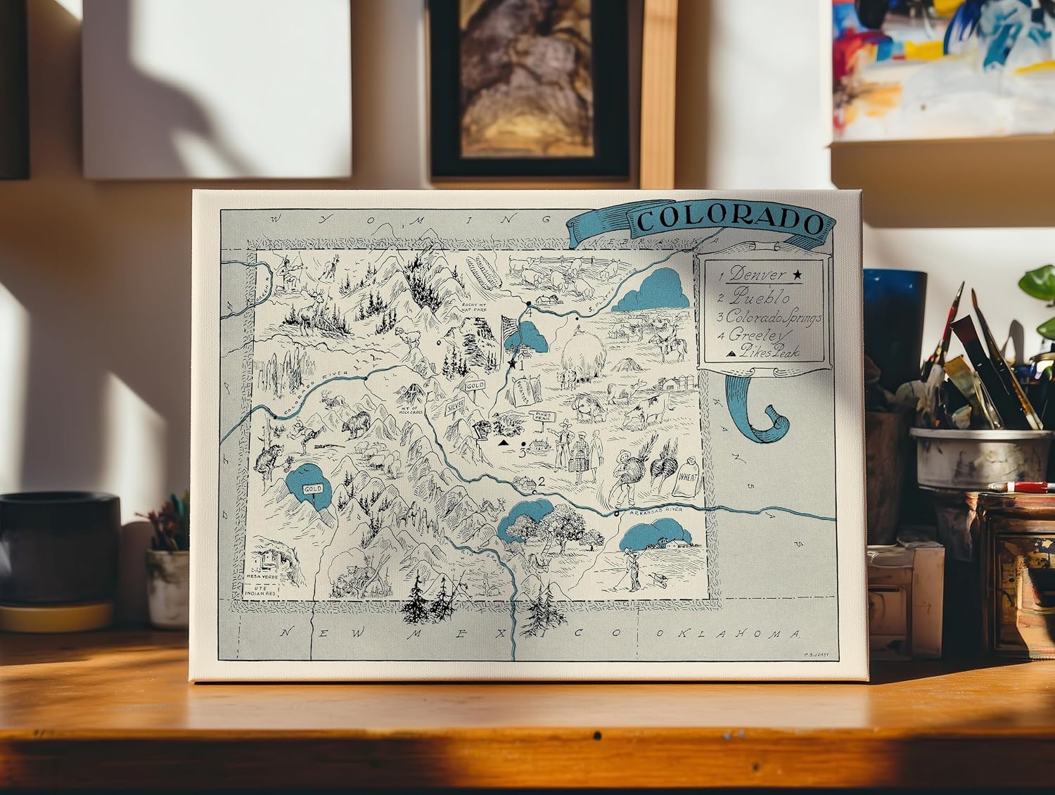 Poster Master Map Canvas - Colorado State Print - Educational Art - Gift for Teacher, Student, Travel Lover - Wall Decoration for Classroom, Office, Dorm - 8x10 STRETCHED Canvas