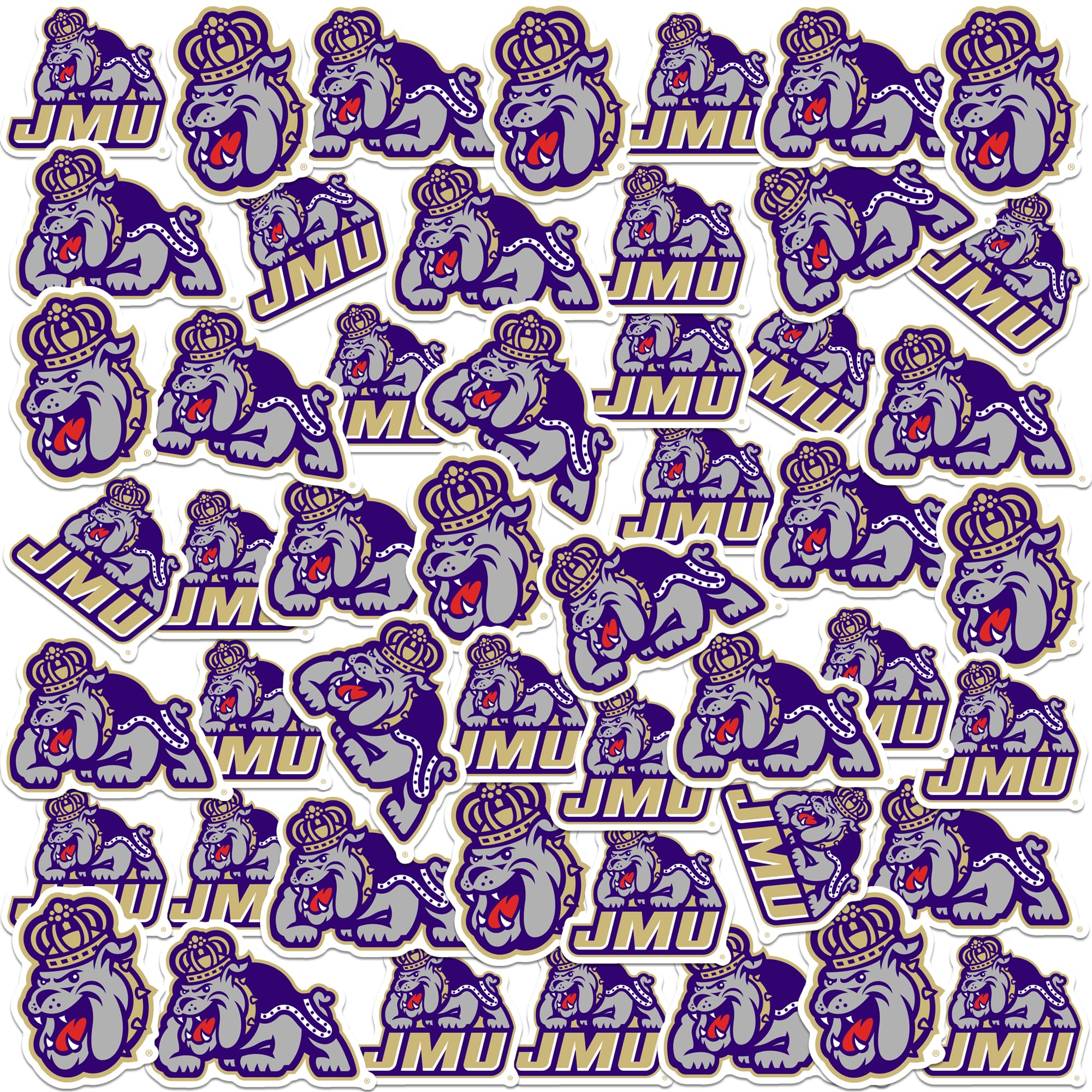 James Madison University Secondary Logo 50ct Vinyl Large Deluxe Stickers Variety Pack - Laptop, Water Bottle, Scrapbooking, Tablet, Skateboard, Indoor