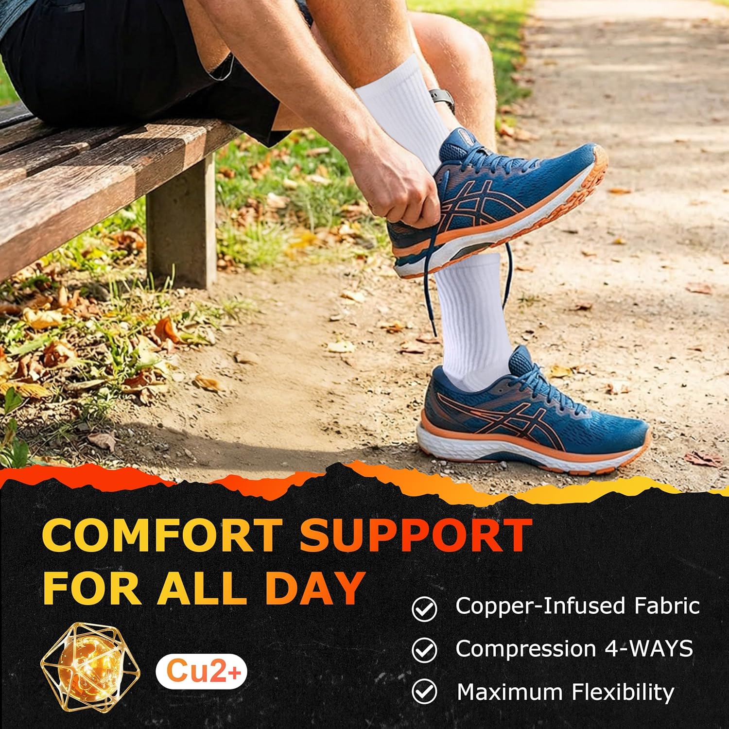 Dsource Copper Hiking Socks, Unisex Crew Cushioned Sole Arch Support Golf Running Compression Socks 6 Pairs - Image 6