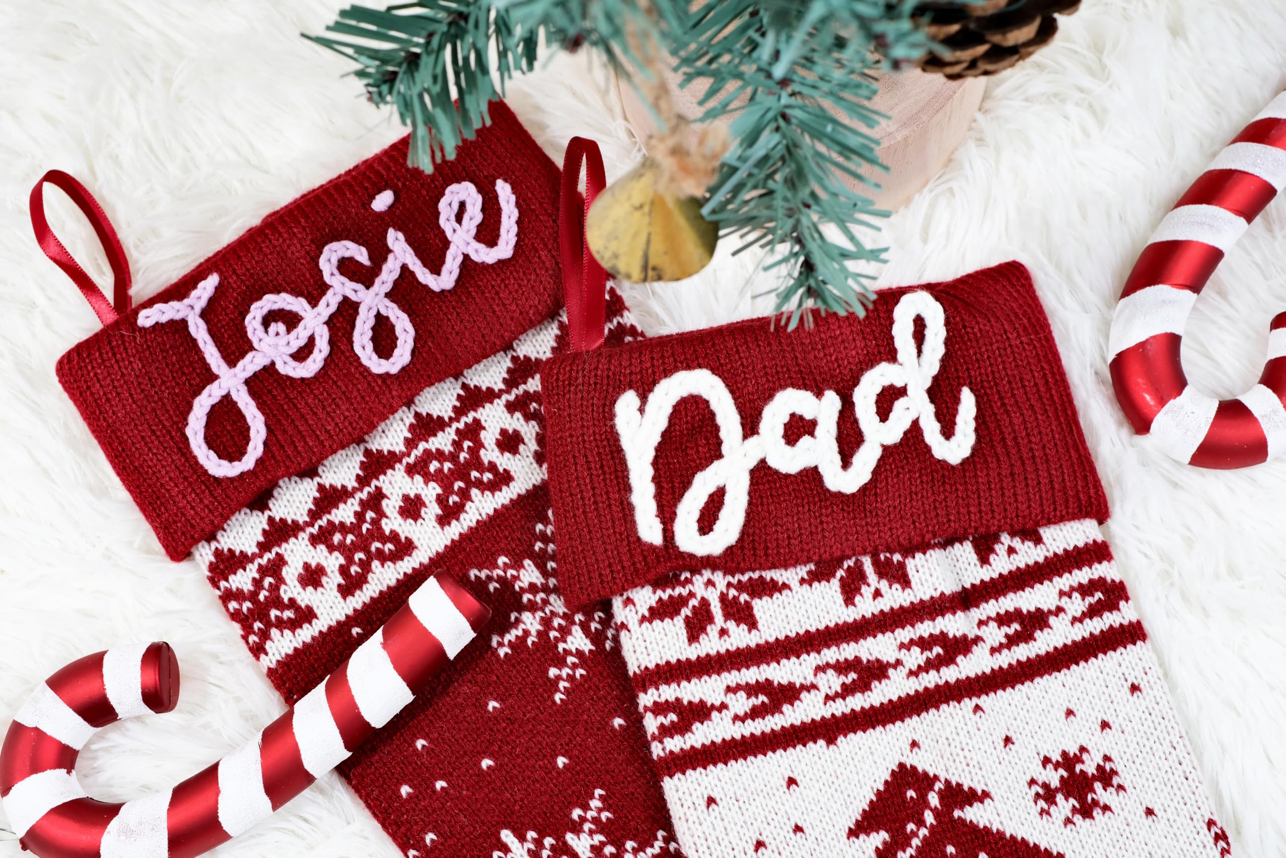 Weihnachtsstrumpf, personalisierbar, 45,7 cm, großer Zopfstrick, bestickt, als Weihnachtsstrumpf, Dekorationen für Mily, Urlaub, Party, Strumpf, Geschenke (5, gemischtes Rot)