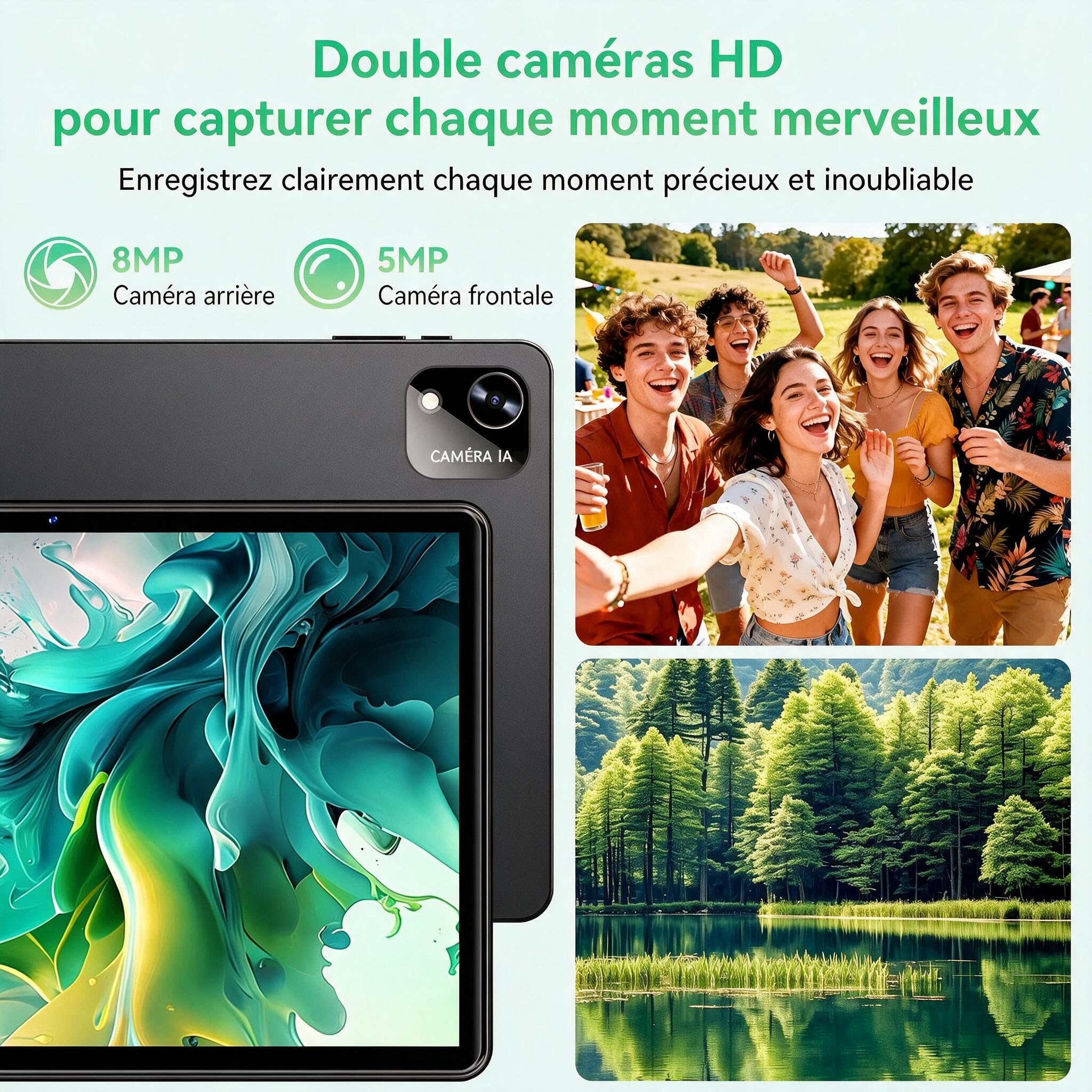Tablette 10 Pouces, Tablette Android 15, 24Go RAM (8+16) 128Go ROM, T615 Octa-Core, TF 1To Extensible, WiFi 5G/2.4GHz, Widevine L1, Batterie 6000mAh, GPS, Face ID, Double Caméra 5MP+8MP, Noir