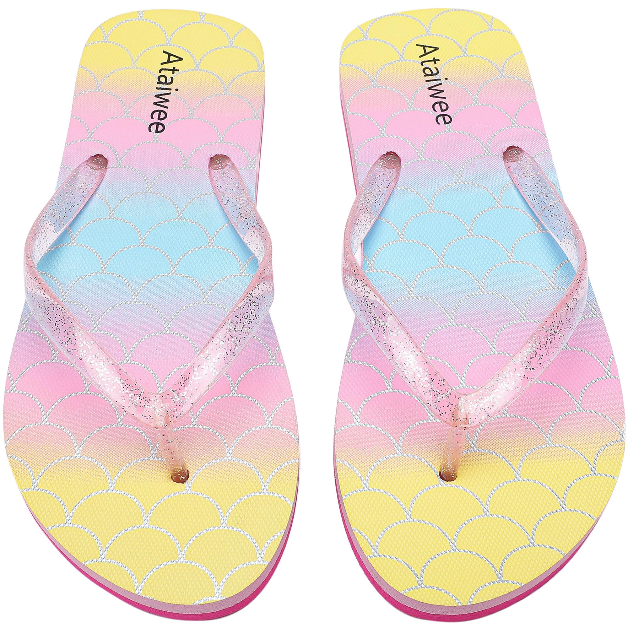 Ataiwee Girls Flip Flop Sandals Colorful Print Slip-On.