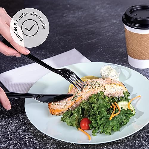 Miniatura 3 de PLASTICPRO Paquete de 100 cuchillos de plástico pesados, cuchillos desechables negros, juego de cubiertos de plástico