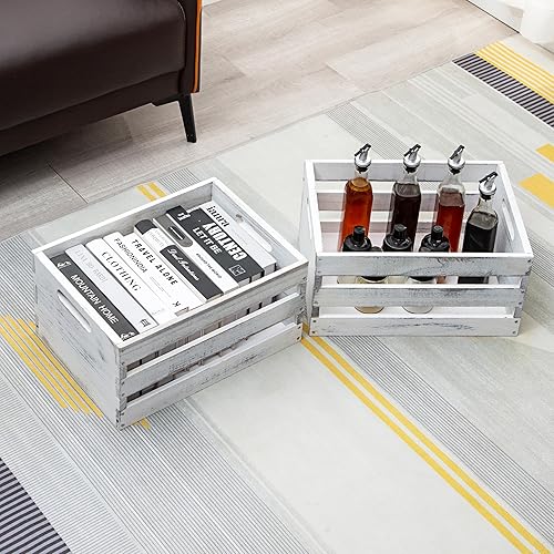 Miniatura 7 de Cajas de madera con asas, paquete de 2 cajas de madera vintage blancas de 16.5 x 12 x 8.3 pulgadas, caja de madera maciza para almacenamiento de