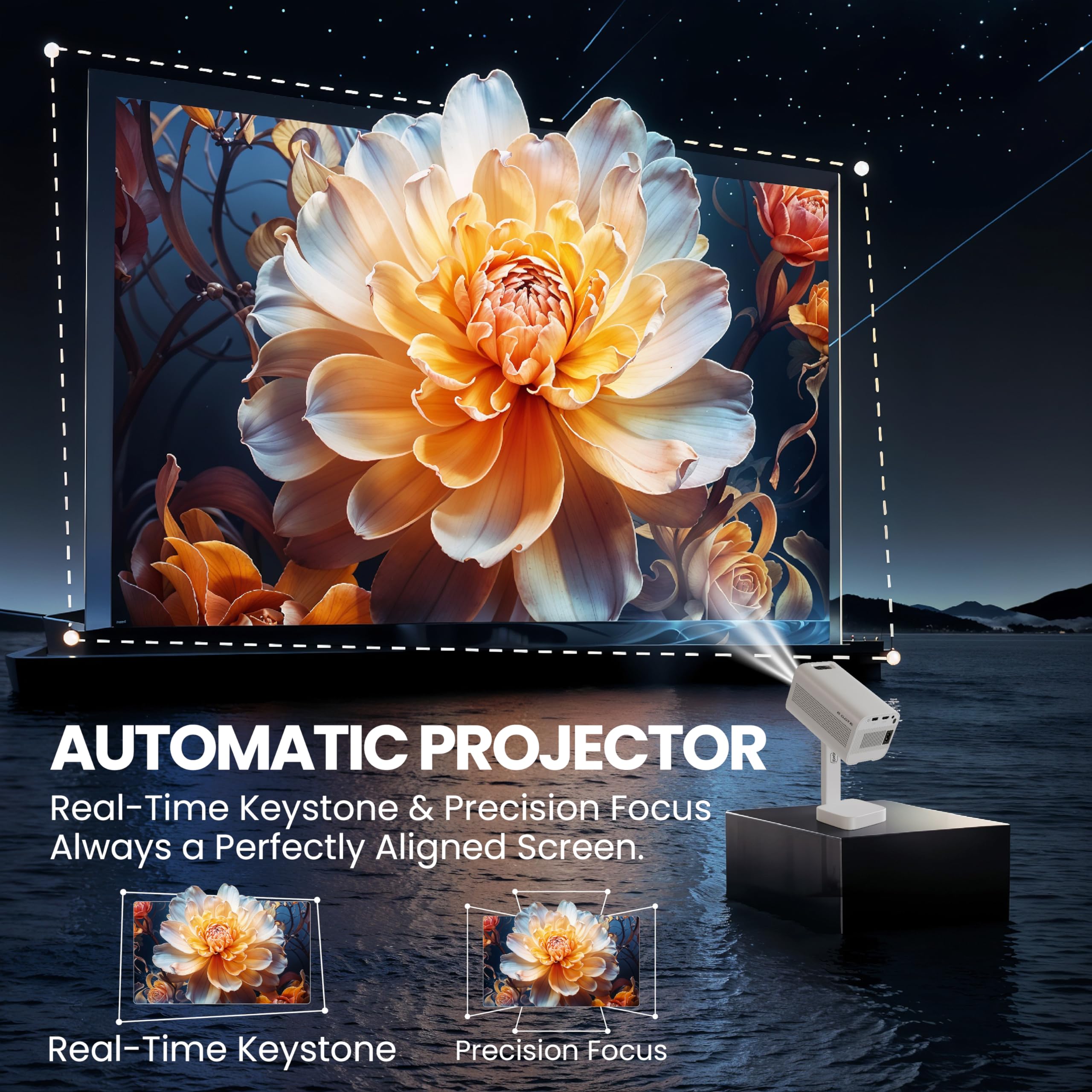 E GATE Atom 4X Automatic Projector 4k Ultra HD | Live TV | Android | Brightest 400 ISO | Native 1080p, Netflix, Prime | Precision Focus - Auto Keystone | USB-HDMI ARC+CEC | HDR+HLG | WiFi 6-BT | Egate — Amazon image 3