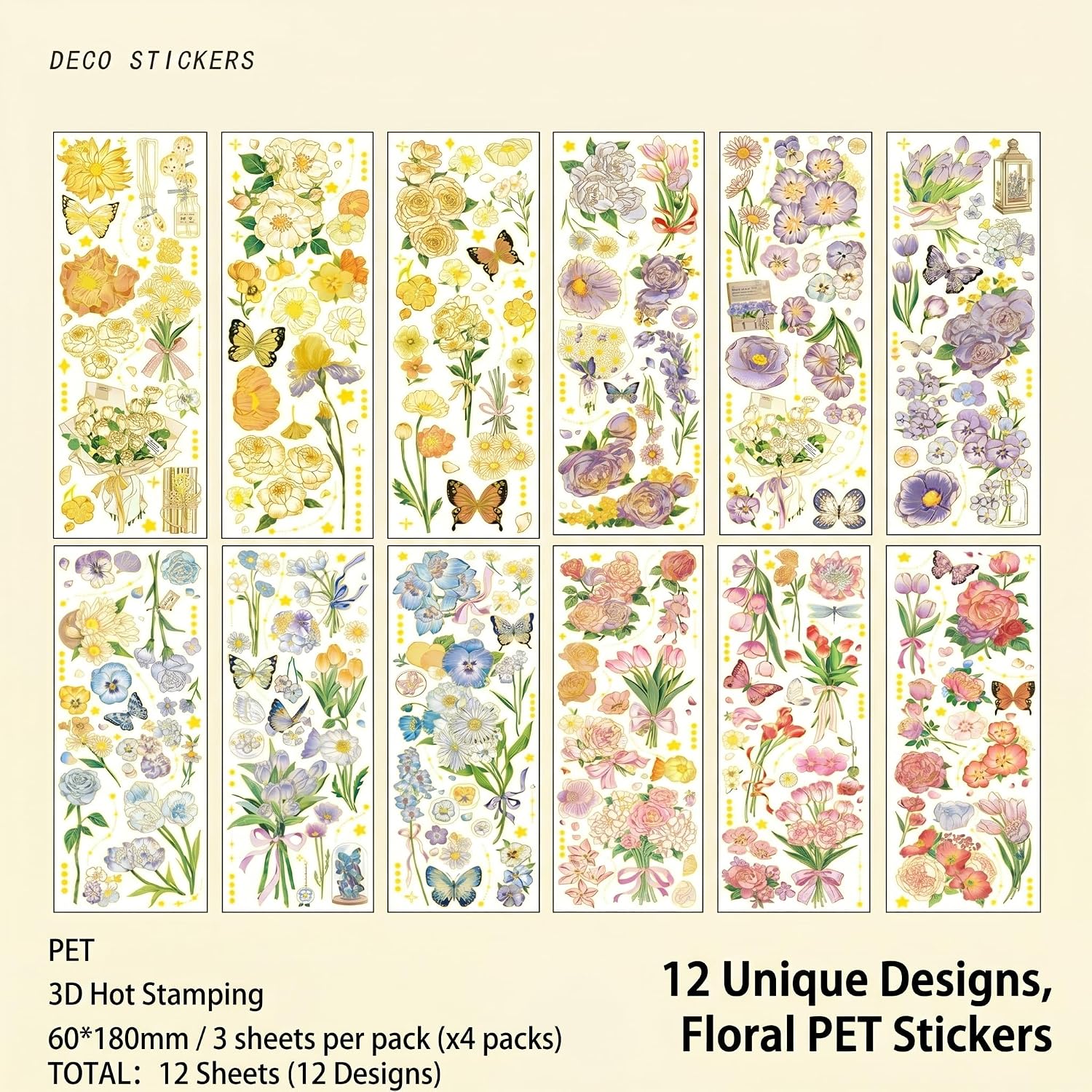 200pcs Aesthetic Botanical Stickers, PET Floral Decal for Journal Scrapbook image 4