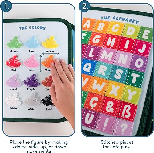 Miniatura 8 de BONNYCO Tablero de actividades para animales de 1 año. Libro Montessori ocupado para niños pequeños de 1 a 3, 2 a 4, libro silencioso de fieltro