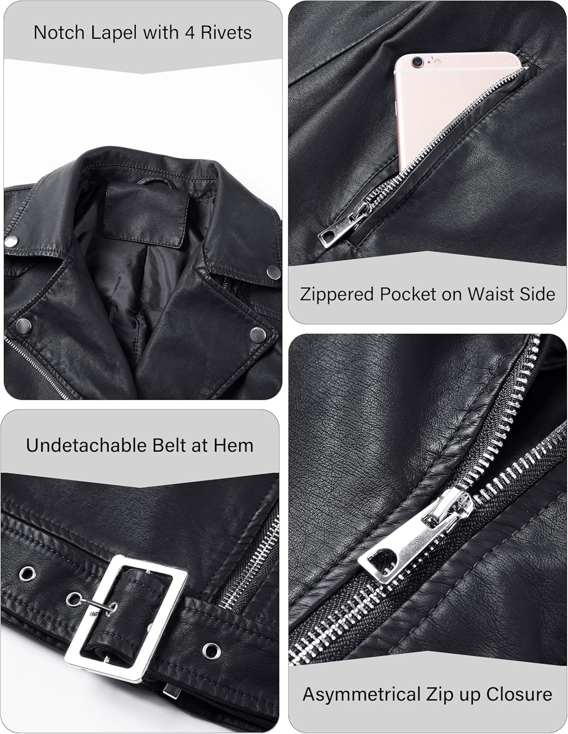 Bellivera Women's Faux Leather Casual Jacket 2025 Spring Trendy Motorcycle Outfits Lightweight Classic Coat - Image 5