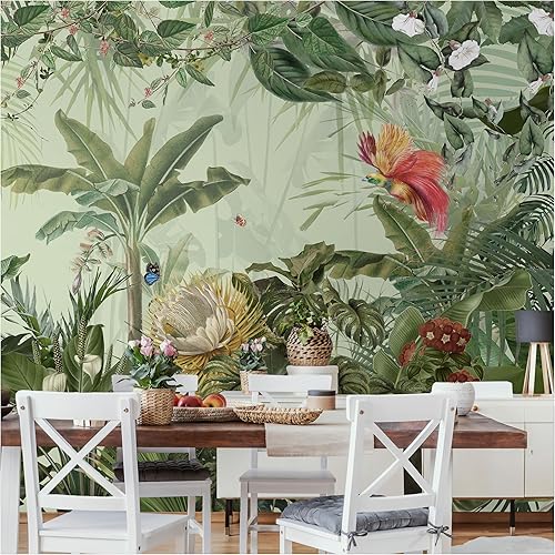 Murwall Papel tapiz de bosque con hojas tropicales, estampado de selva exótica, decoración natural para el hogar, café, sala de estar, dormitorio