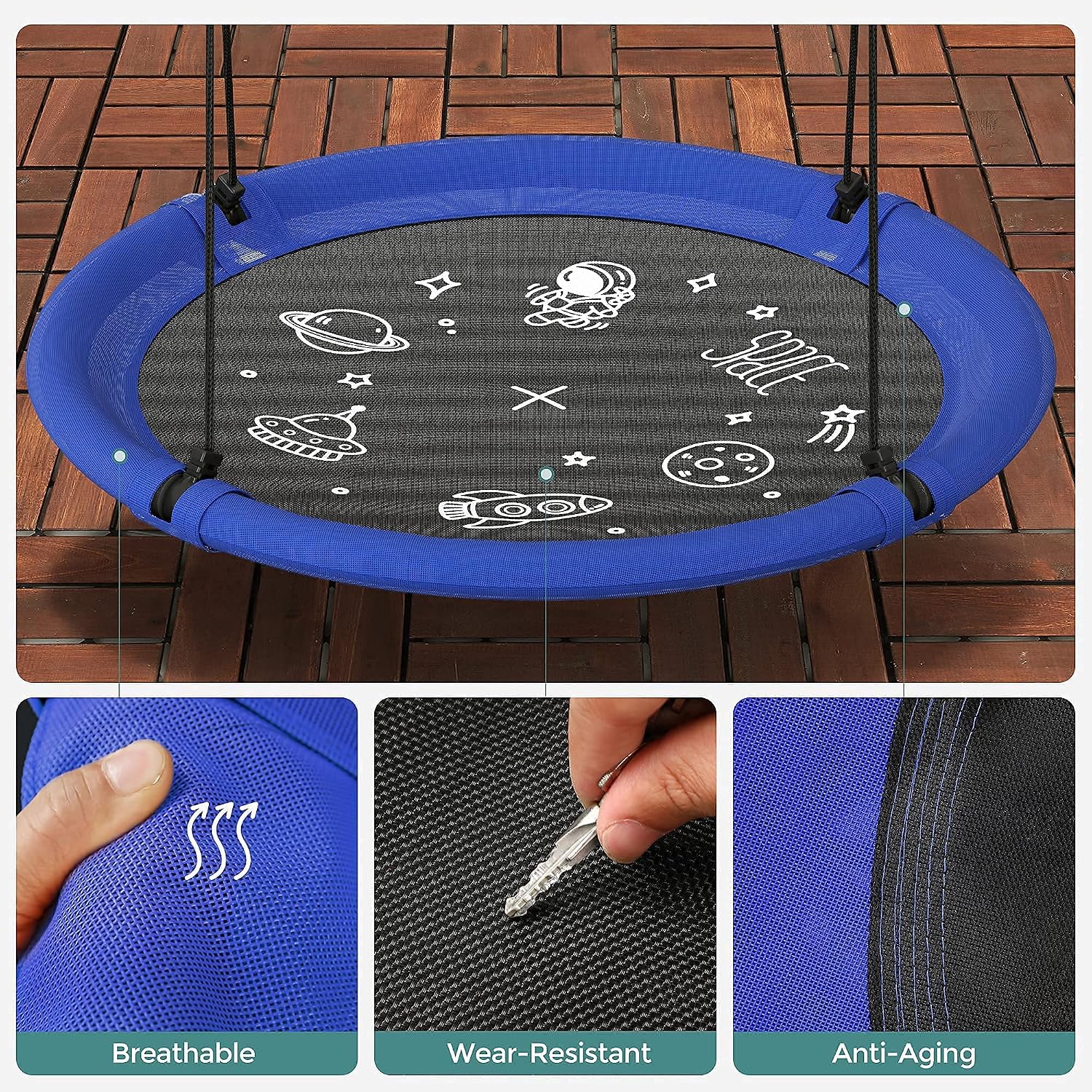 SONGMICS Saucer Tree Swing Tent 40 Inch 700 lb Load Textilene Fabric Includes Hanging Kit for Kids Outdoor Indoor Detachable Heavy Duty Safe Durable Easy Install Blue UGSW002Q01