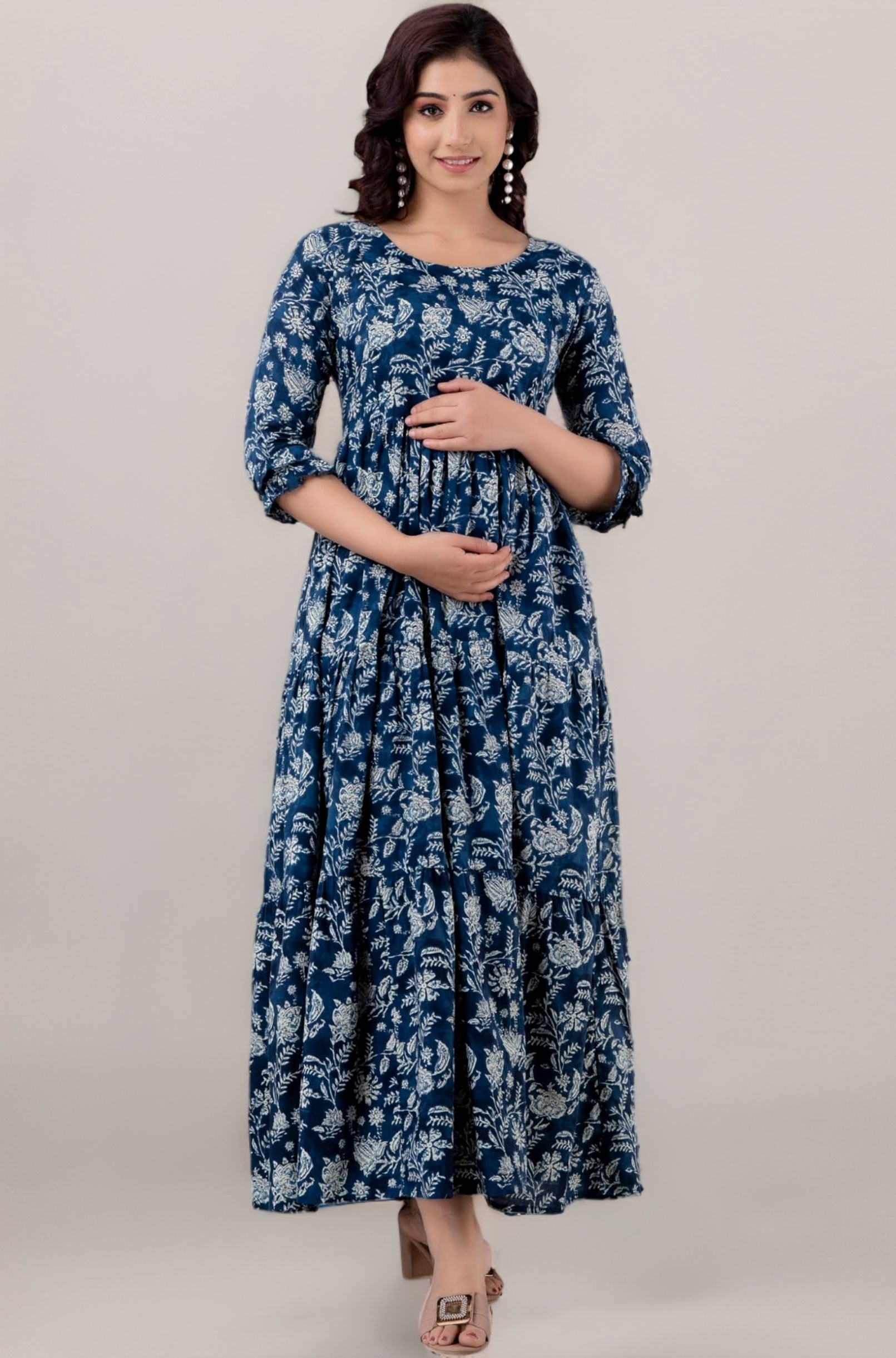 HENAL Women's Cotton Maternity Dress Pregnancy Casual Long Sleeve Dual Zipped for Feeding Nursing Maternity Comfort Dress Kurti