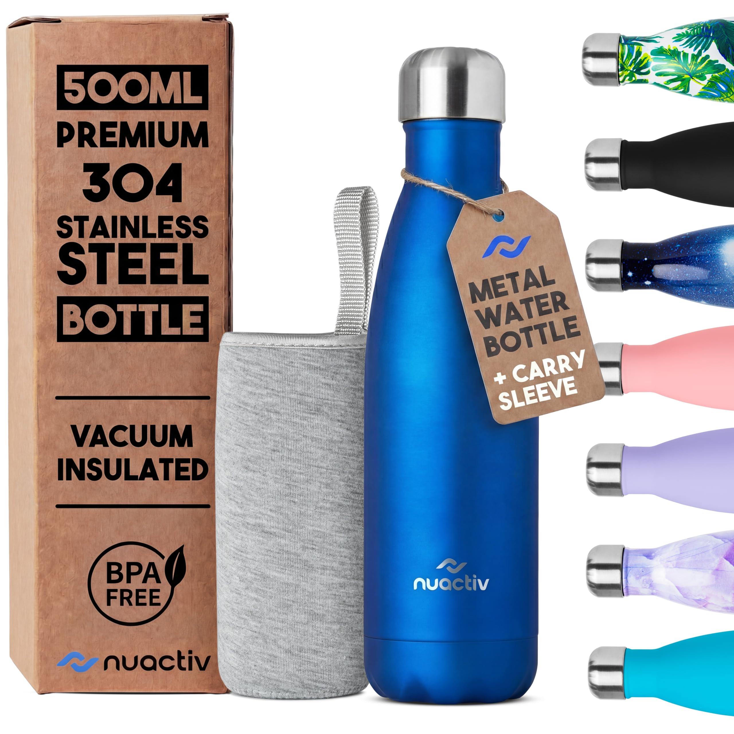 Stainless Steel Water Bottle, Vacuum Insulated, 12hrs Hot & 24hrs Cold Drinks, BPA Free, Metal Water Bottle 500ml, Leakproof Double Walled Thermal Flask for Kids, Travel, Gym, Sports – Blue