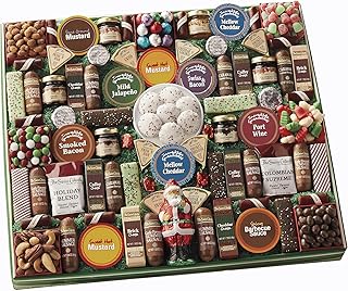 Santa's 77 Favorites Food Gift – Assorted Summer Sausage Meats and Cheeses, Chocolates, Candies, Spreadables, and Snacks, Holiday Gift Box for Adults, Women, Men, Charcuterie Boards
