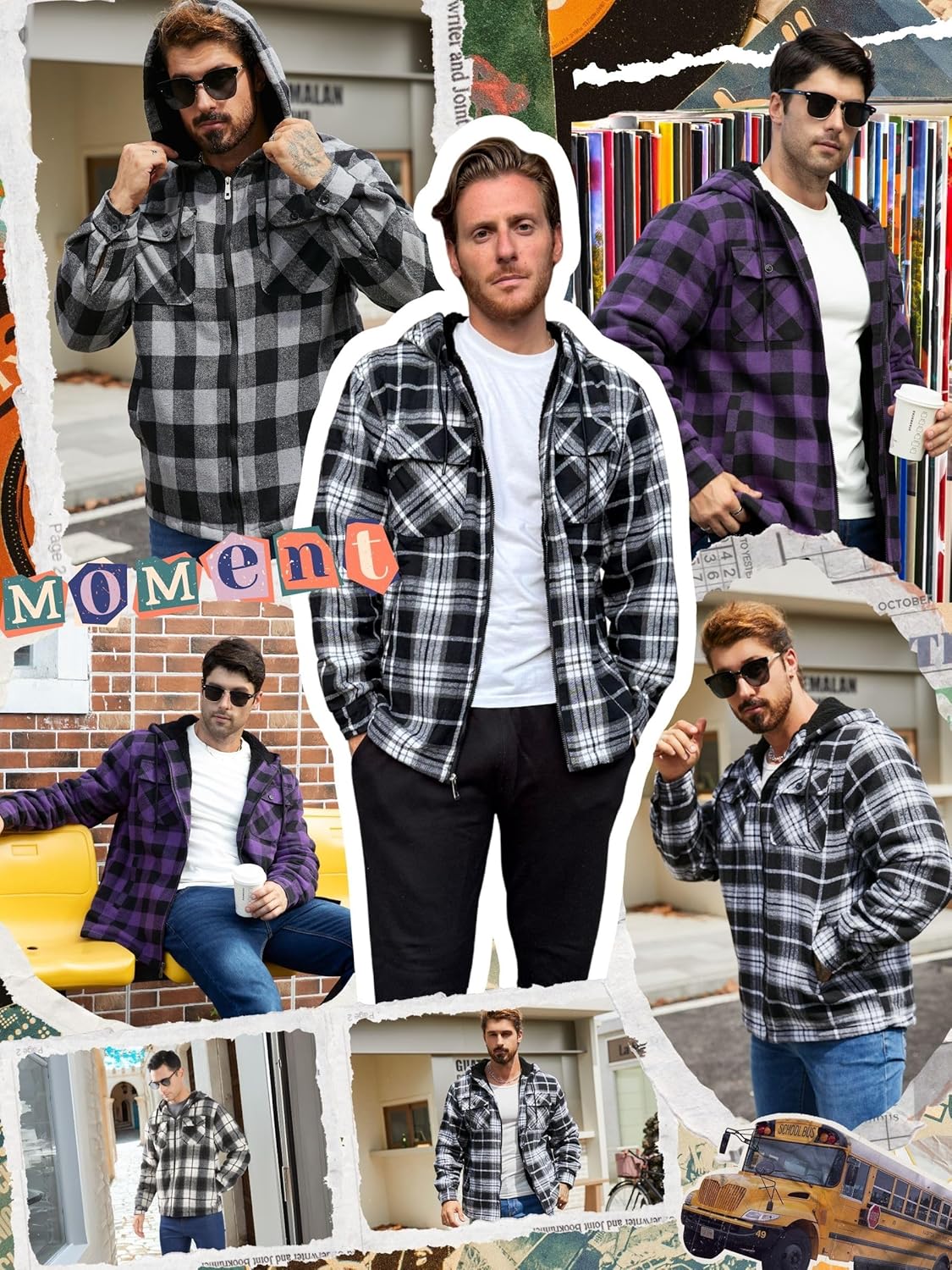 Mens Flannel Hoodie Jacket Fleece Lined Flannel Shirt Plaid Zip Up Sherpa Hooded Sweatshirt Warm Winter Coat - Image 2