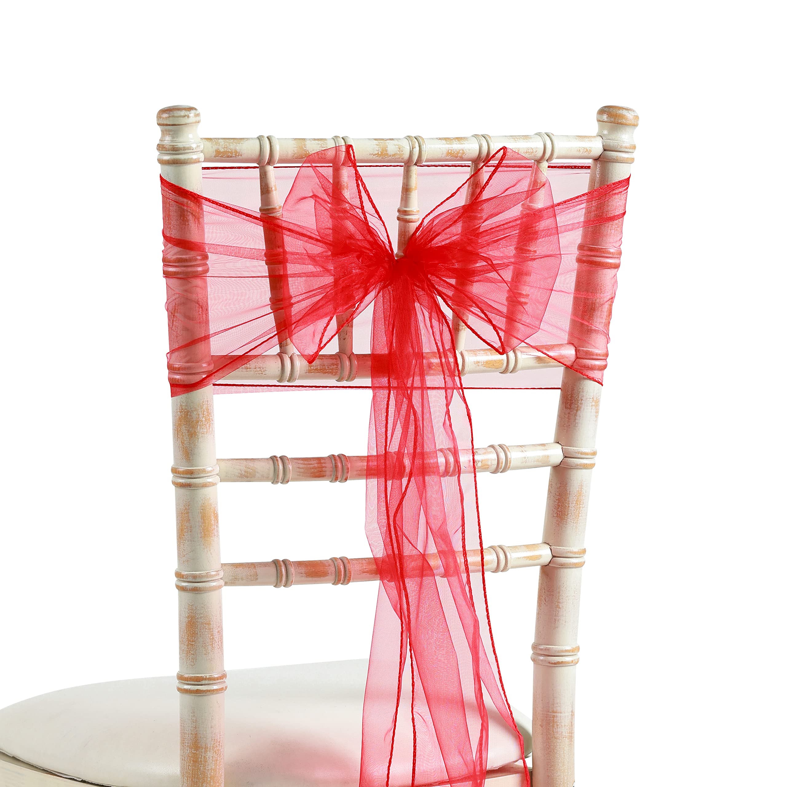 20x275cm Organza Sash Wider Sash Fuller Bows Chair Cover Bows Sash for Wedding Party Birthday Decoration (25, Red)