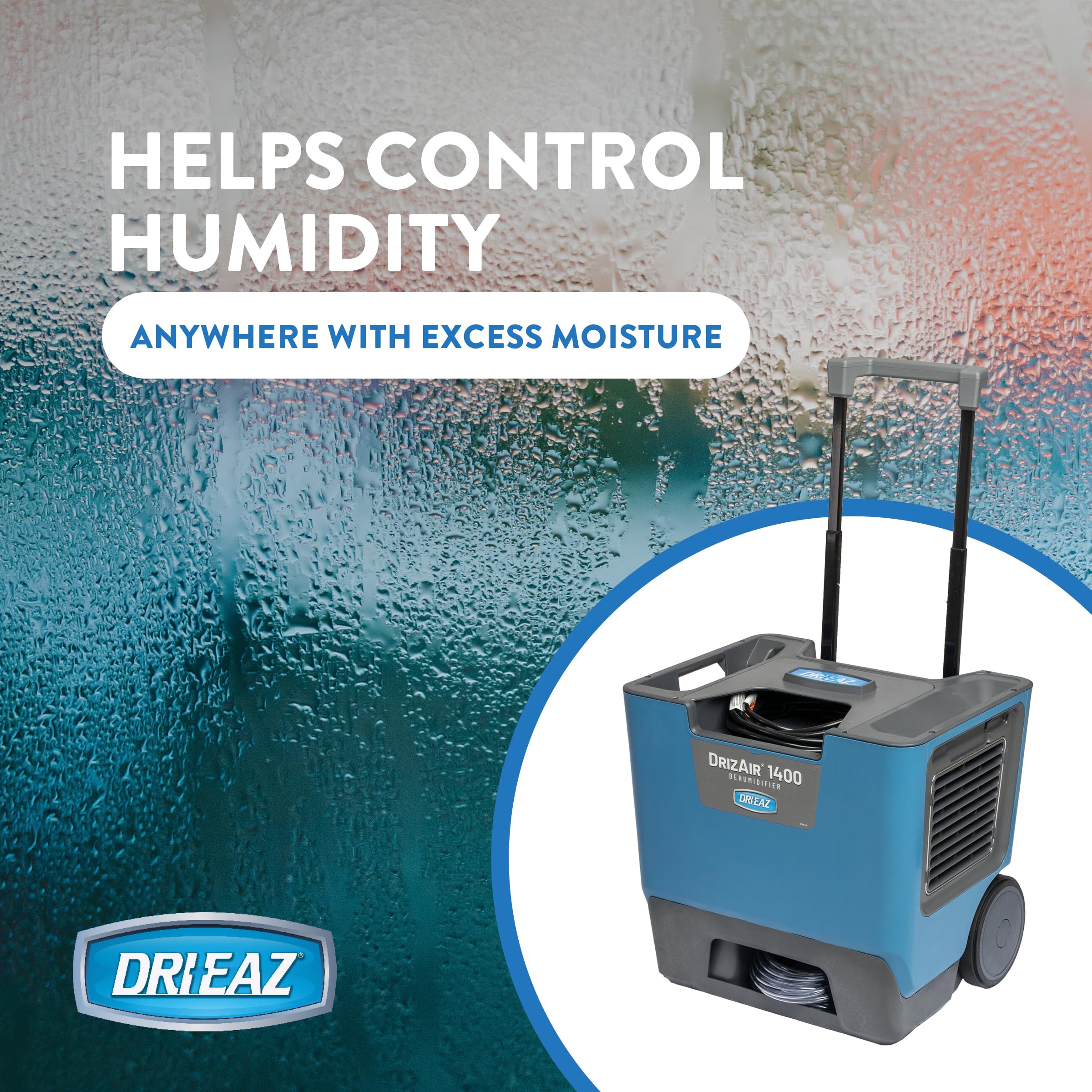 Dri-Eaz DrizAir 1400 Commercial Dehumidifier with Pump, 129 Pints, Industrial, Portable Dehumidifier for Up to 6400 Cu Ft