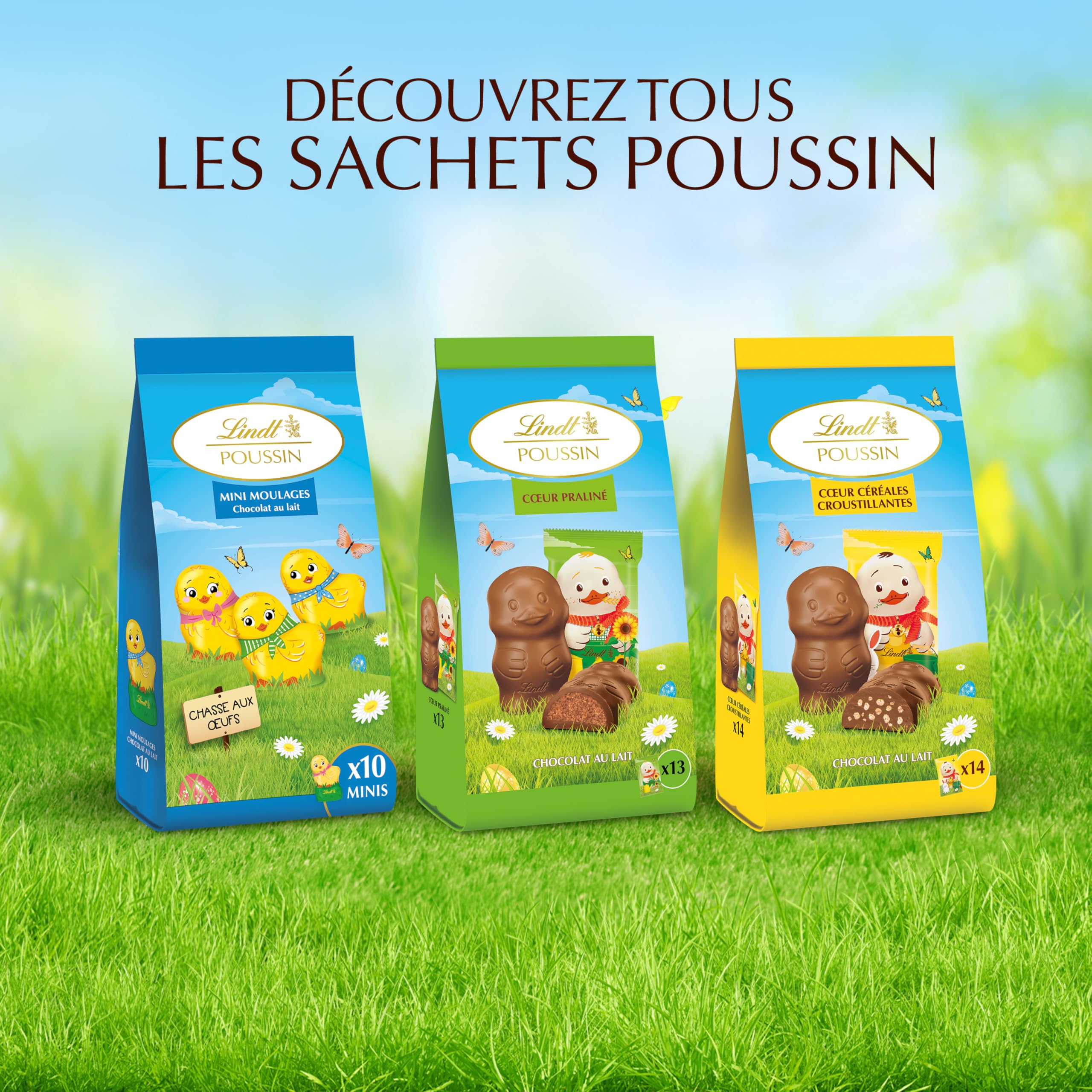 Lindt - POUSSIN - Sachet de Mini-Moulages fourrés - Chocolat au Lait et Céréales Croustillantes - Idéal pour Pâques, 130g
