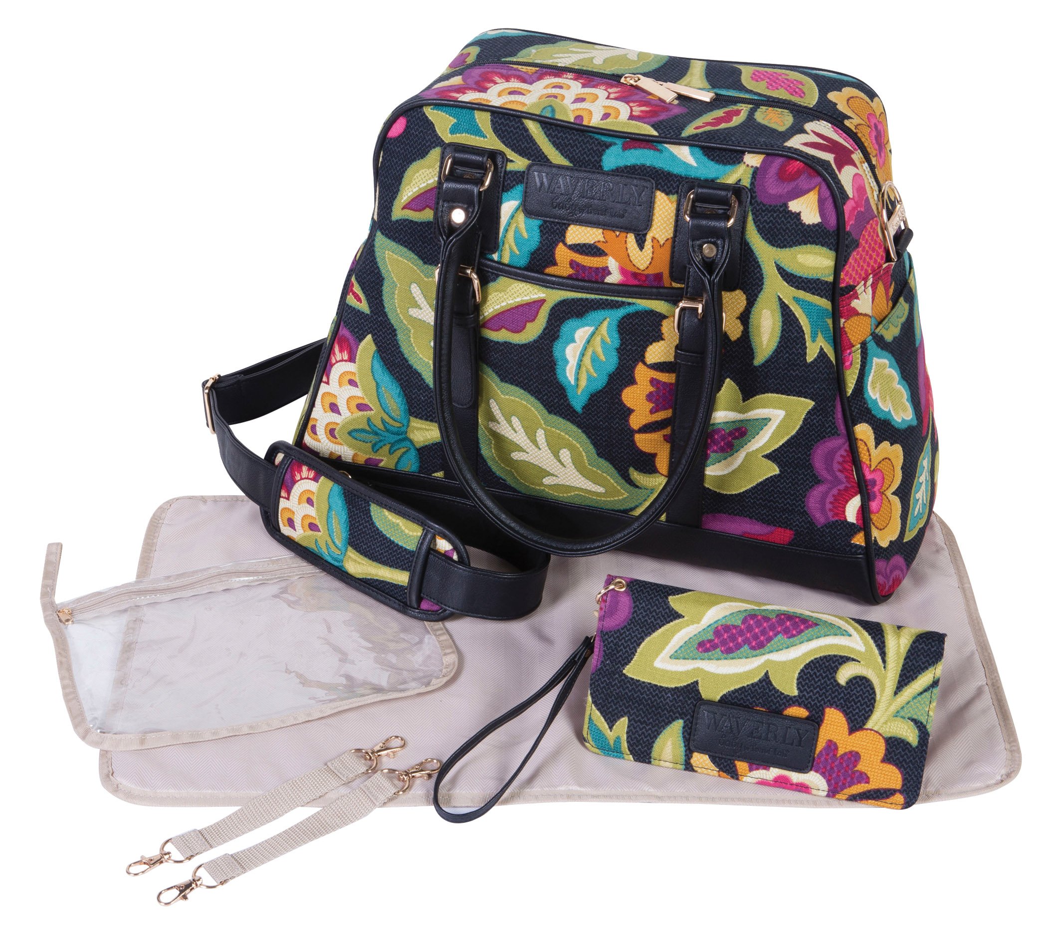 Waverly Baby by Trend Lab Panama Wave Adobe Carryall Diaper Bag, Black