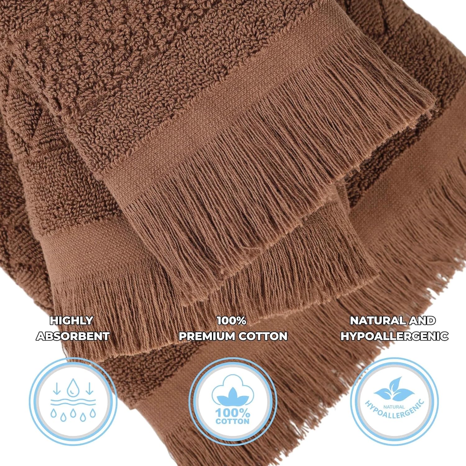 BLUENILEMILLS Cotton Geometric Jacquard Bath Towels, Towel Set for Bathroom, Shower, Spa, 550GSM, Absorbent and Ultra-Soft Towels, Bath Essentials, Rolla Collection, Bath Towels, Set of 3, Chocolate