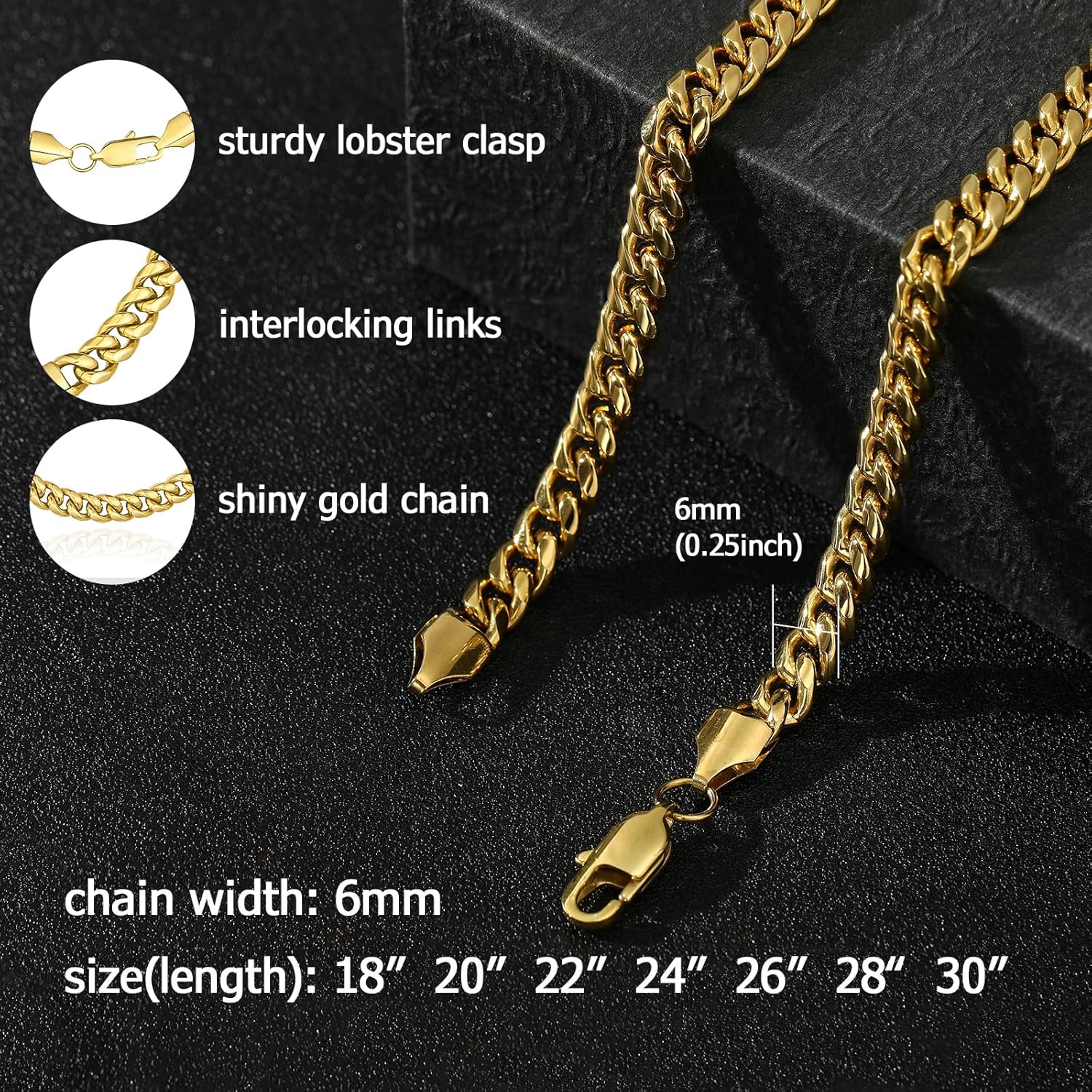 Mens Gold Chain 6mm Cuban Link Chain for Men 14K Gold Necklace Non-Tarnish Unisex 20-24 Inch - Image 5