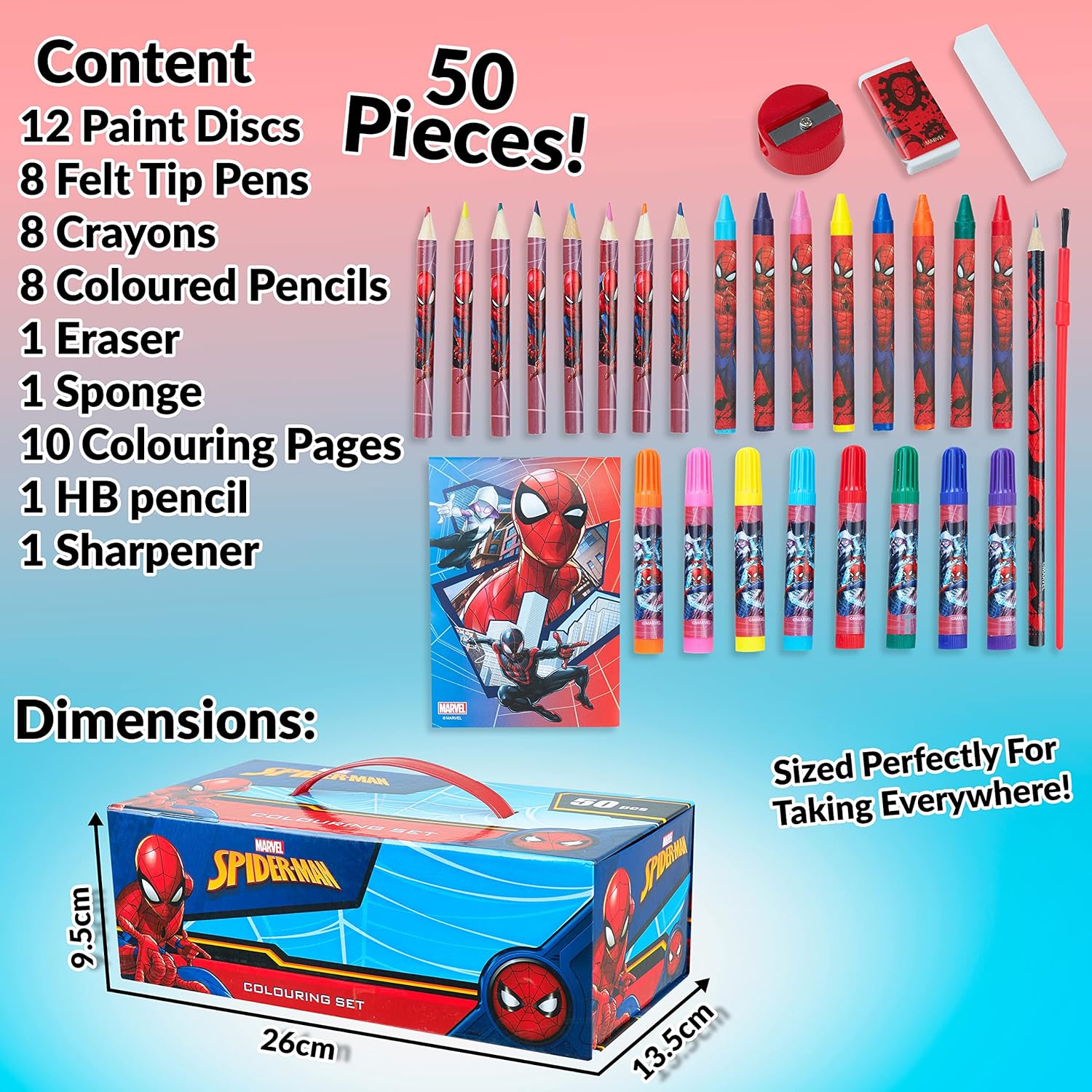 Marvel Art Case for Kids with Colored Pencils Markers Crayons Watercolors Drawing Supplies Travel Art Kit Gifts for Kids (Multicolor Spiderman) - Image 6