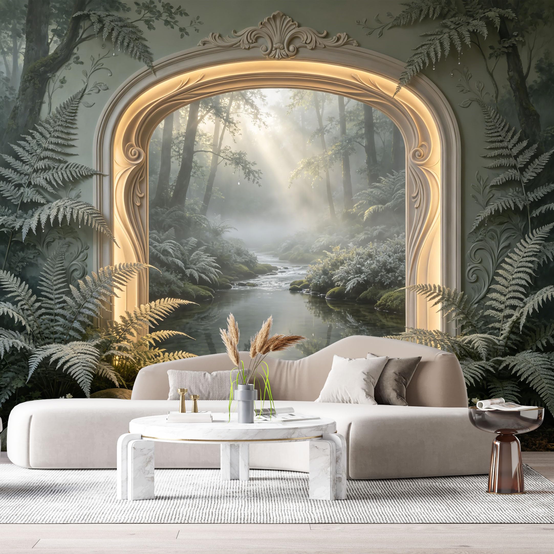 Custom Size Wall Murals Forest Stream Archway Landscape 3D Trompe L'Oeil SelfAdhesiveWall Fabric Removable Wallpaper Wall Decor for Living Room Bedroom Bathroom