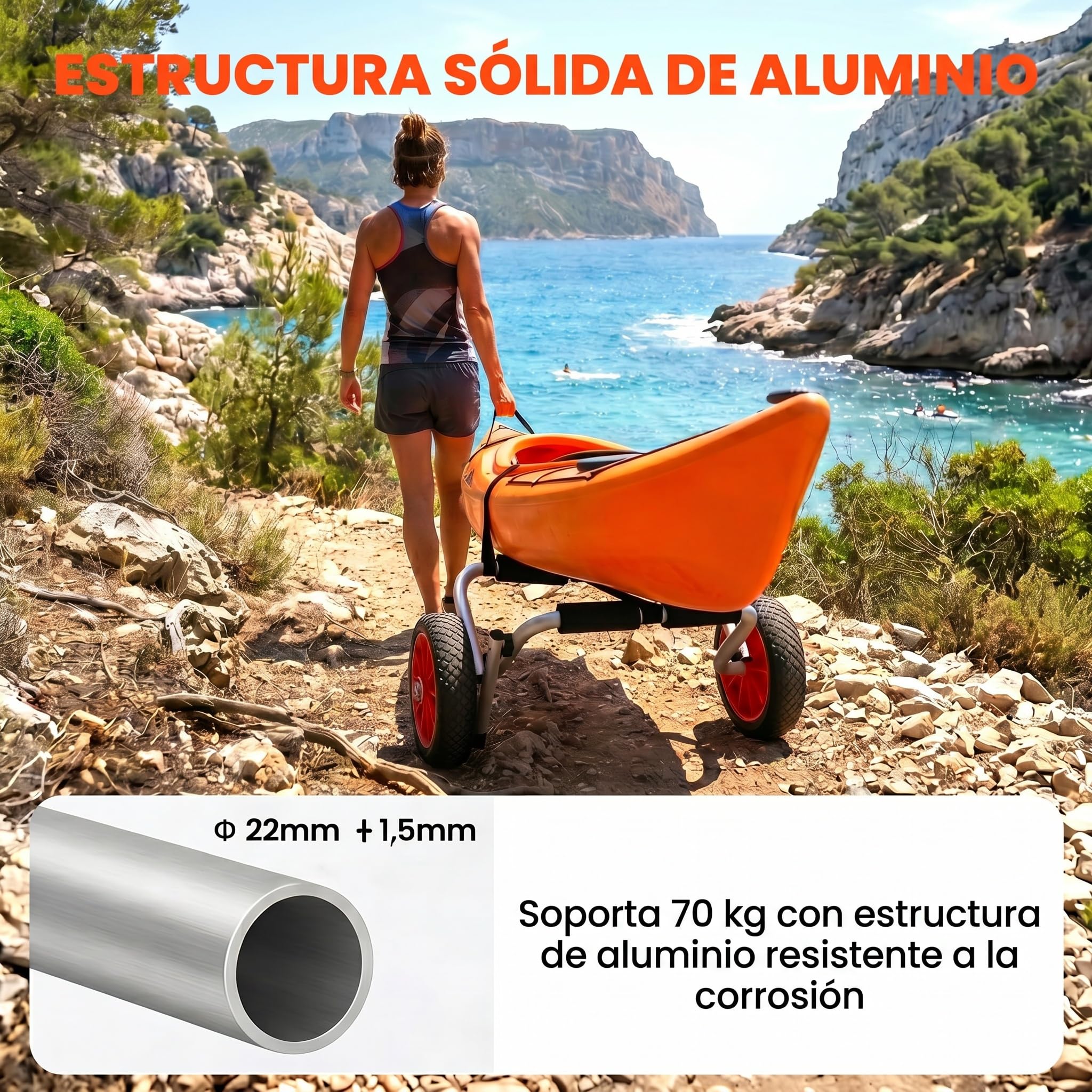 HOMCOM Plegable Carro de Transporte Kayak Carrier 70kg Aluminio 62x35x30 cm