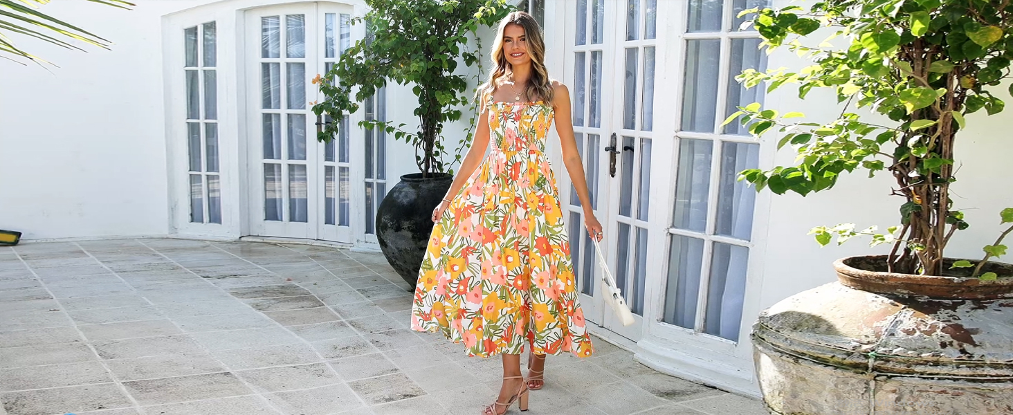 cute flowy spring dresses Womens Sexy Tube Top Dresses Trendy Casual Spring Summer Beach Vacation Flowy  Dress Tie Front Lace up Back Midi Dress Summer Dresses for Women 2025  Vestidos Casuales Para Mujer at Amazon Women's
