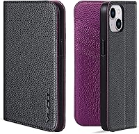 Vista 13 de VISOUL Funda tipo cartera de piel auténtica para iPhone 14, con tapa magnética, con tarjetero y función atril, compatible con iPhone 14
